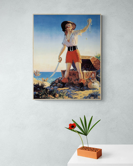 Edward Eggleston Treasure Princess Art Print – Vintage Pirate Pin-Up Wall Decor – Classic Retro Illustration Home – Decor Poster