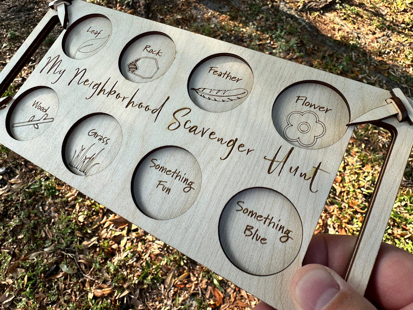 Wooden Scavenger Hunt Board for Kids: Explore Your Neighborhood with Fun and Adventure | Outdoor Nature Activity Set | Assembly Required