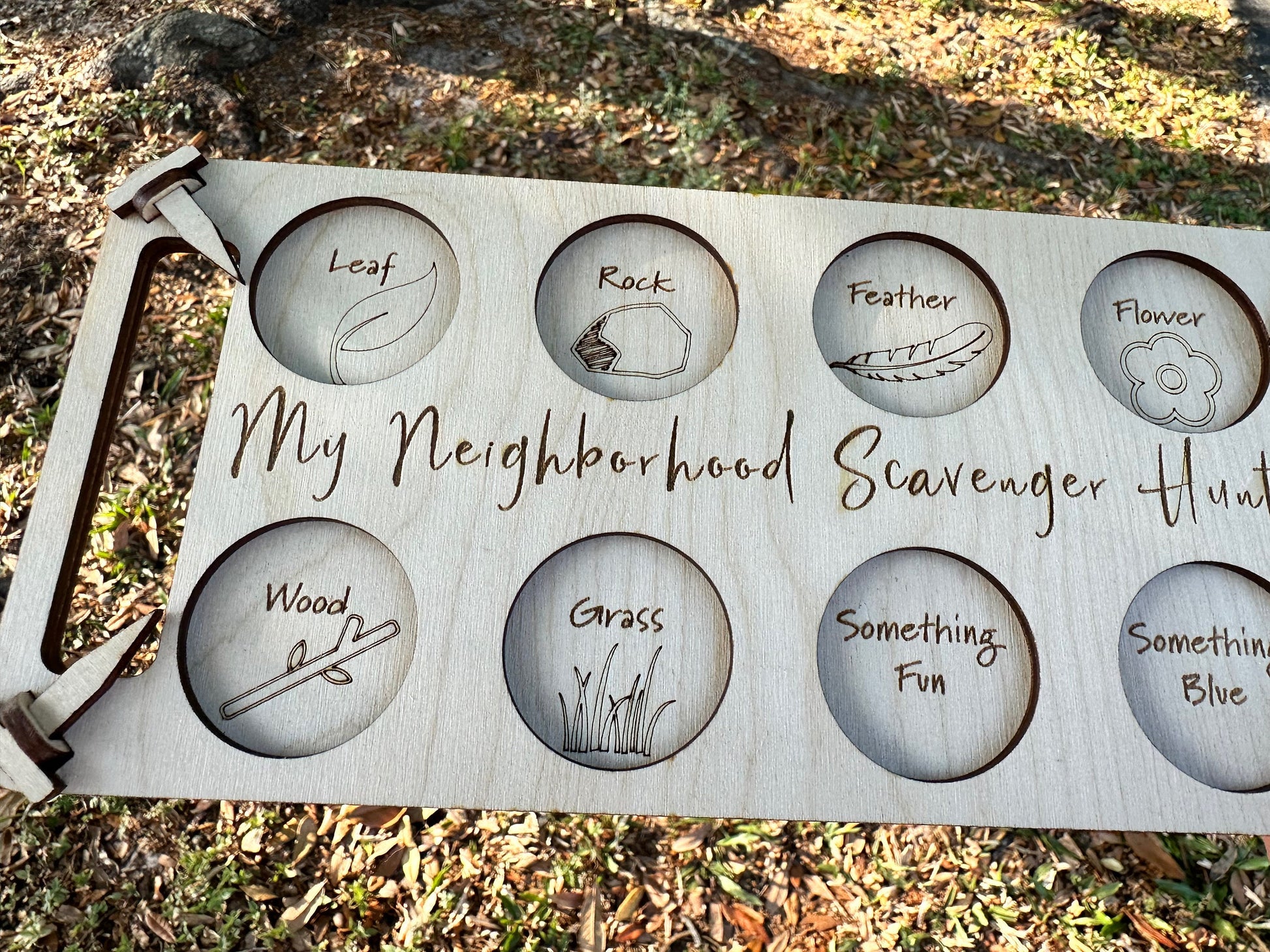 Wooden Scavenger Hunt Board for Kids: Explore Your Neighborhood with Fun and Adventure | Outdoor Nature Activity Set | Assembly Required