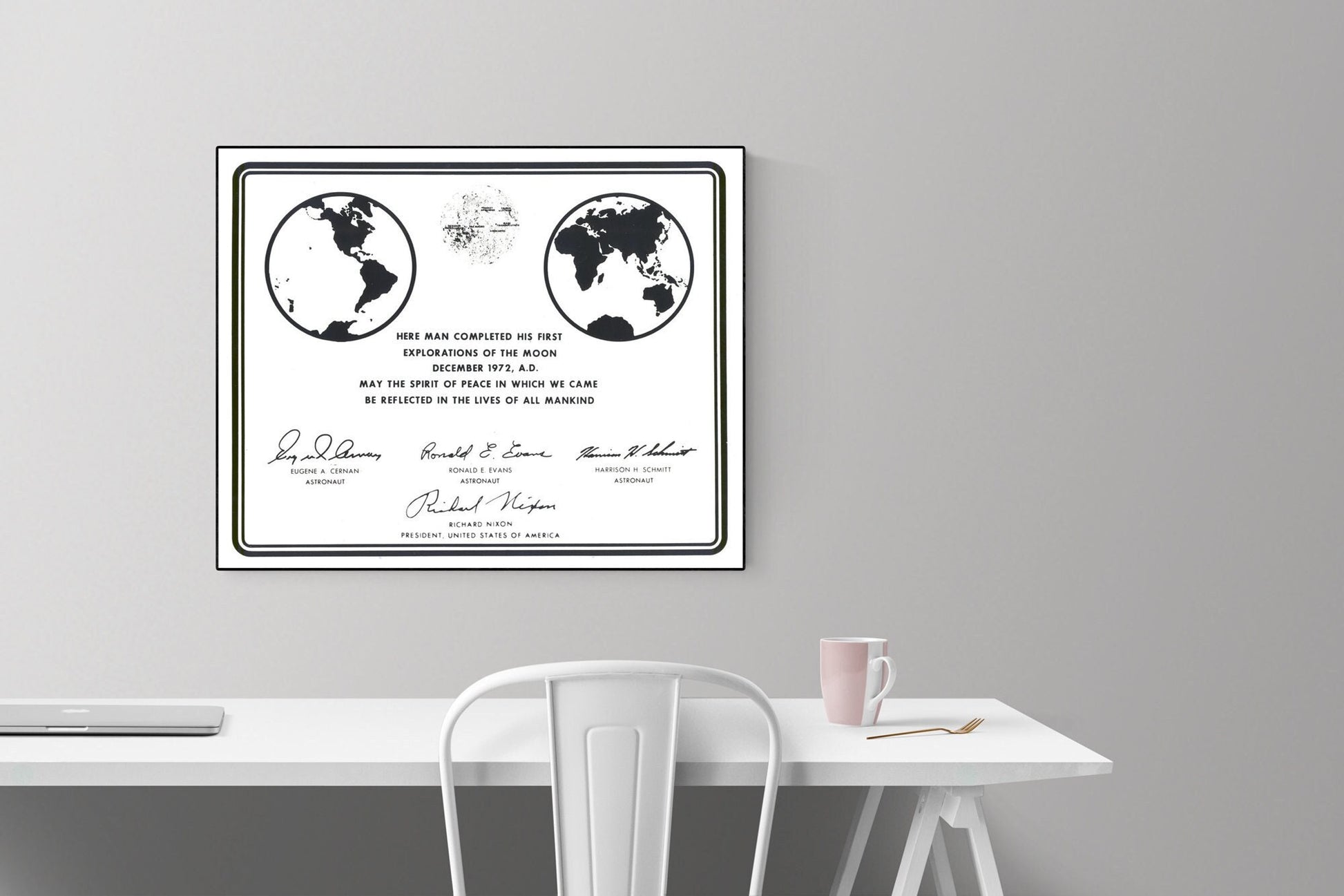Earth's Moon | NASA JPL | Apollo 17 Lunar Plaque Replica | Space Art Print | Surface of the Moon | Gene Cernan | Saturn V