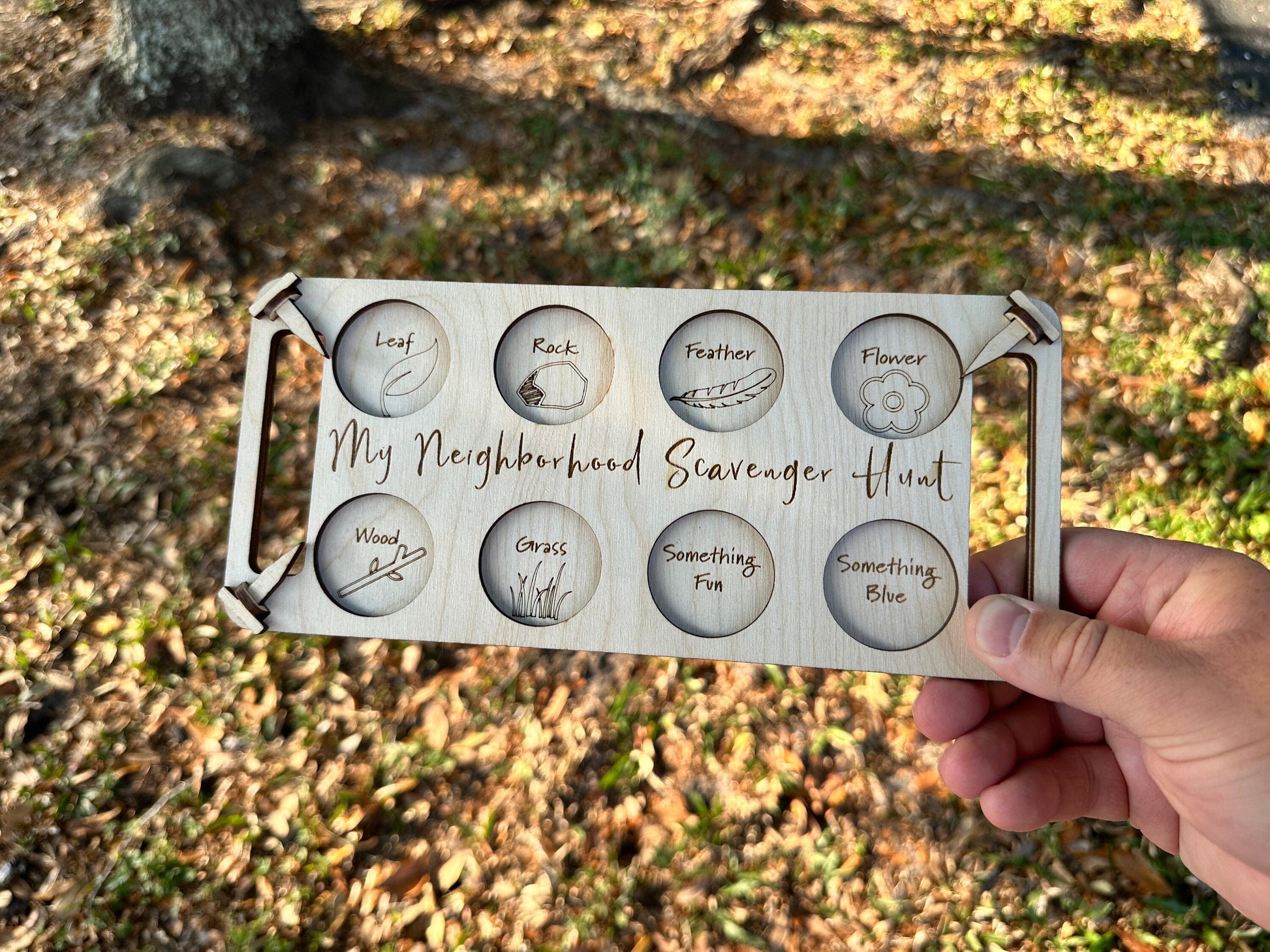 Wooden Scavenger Hunt Board for Kids: Explore Your Neighborhood with Fun and Adventure | Outdoor Nature Activity Set | Assembly Required
