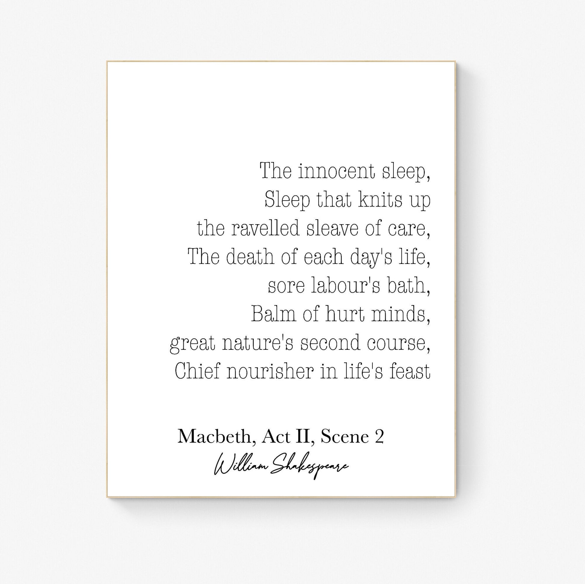 The Innocent Sleep | Balm Of Hurt Minds | Chief Nourisher In Life's Feast | William Shakespeare | MacBeth | Art Print