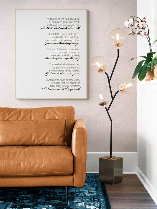 All Things Bright and Beautiful Lyrics Wall Art - Perfect Gift for Nature Lovers and Music Enthusiasts