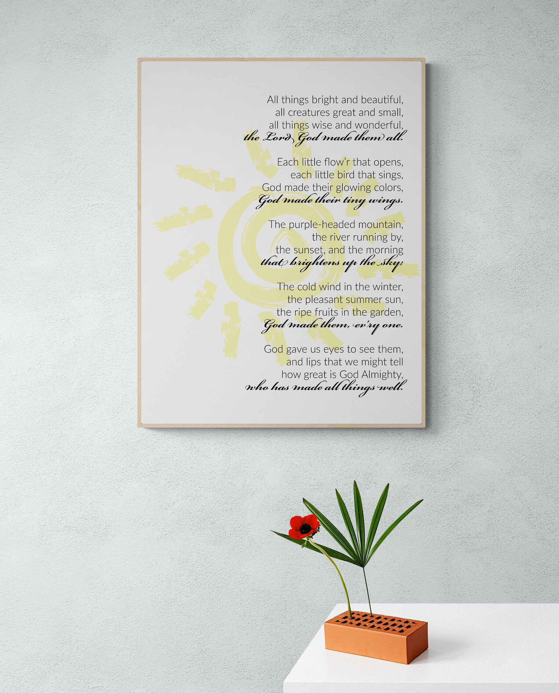 All Things Bright and Beautiful Lyrics Wall Art - Perfect Gift for Nature Lovers and Music Enthusiasts