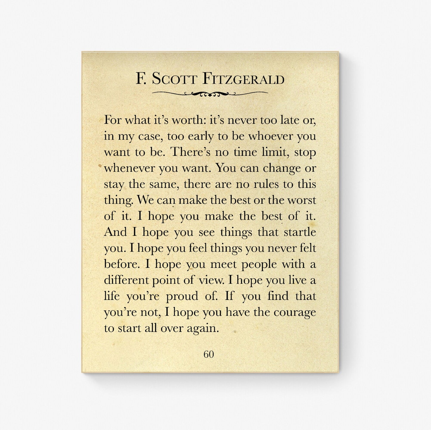 For What It's Worth | F. Scott Fitzgerald Quote | Wall Art Book Page | Home Offices Libraries | Vintage Poster | Made in the USA | Art Print