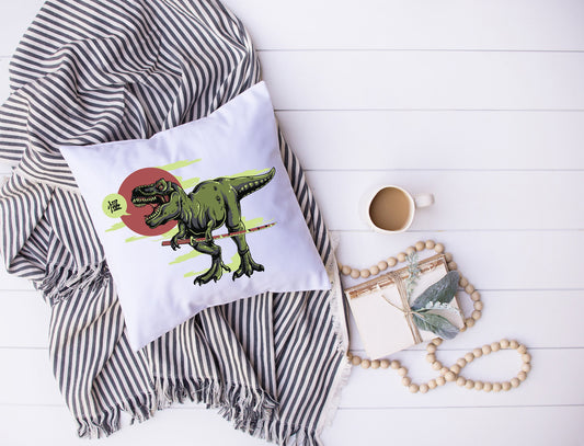 T Rex Ninja | Dinosaurs | Tyrannosaurus Rex | Decorative Pillow | Custom Designed | Made In The USA