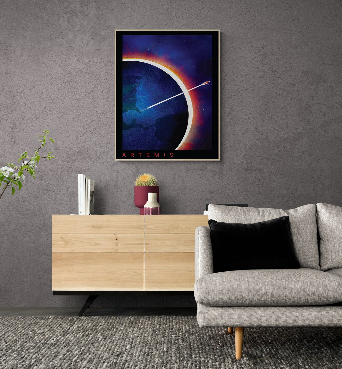 Artemis Mission Watercolor Art Print | Earth at Night Departure | NASA Art Print