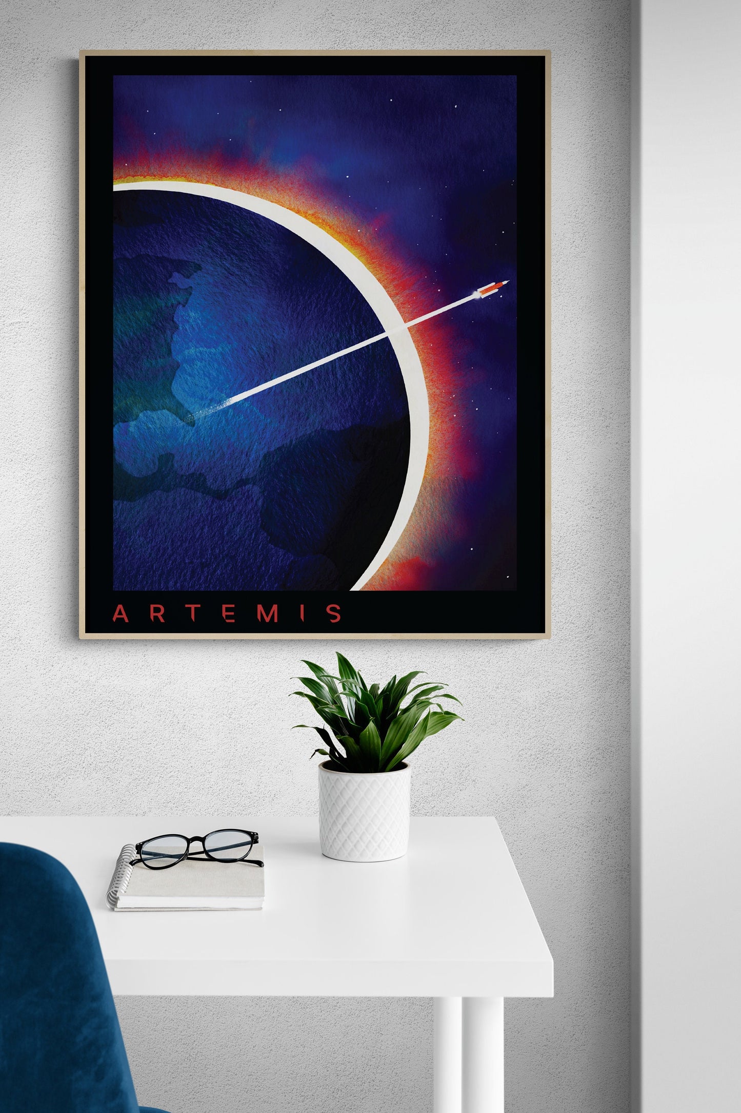 Artemis Mission Watercolor Art Print | Earth at Night Departure | NASA Art Print