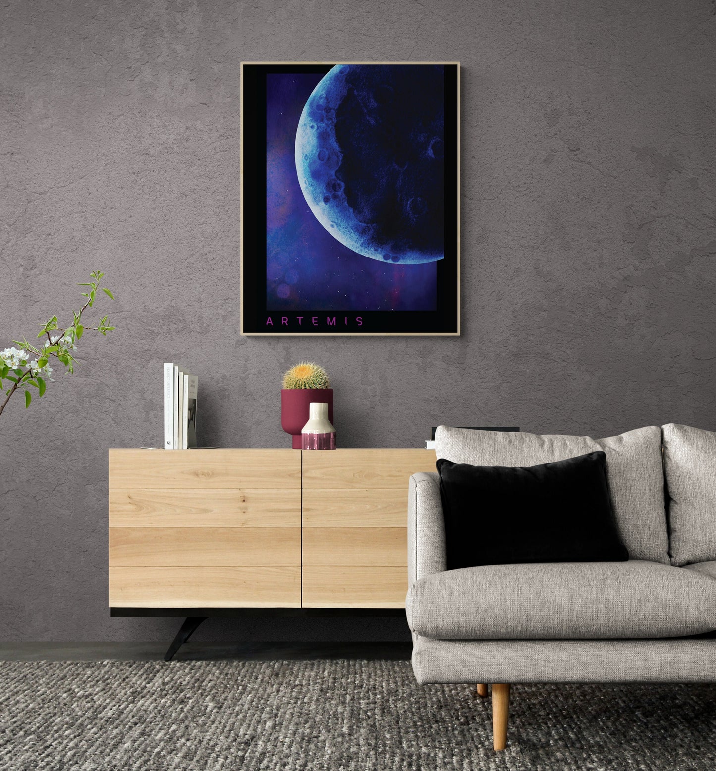 Artemis Mission Approaching Moon | Blue-Tinted Watercolor Art Print | NASA Art Print