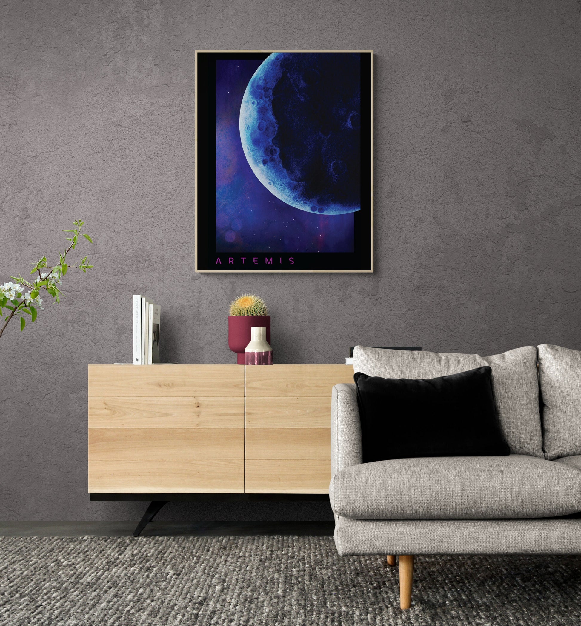 Artemis Mission Approaching Moon | Blue-Tinted Watercolor Art Print | NASA Art Print