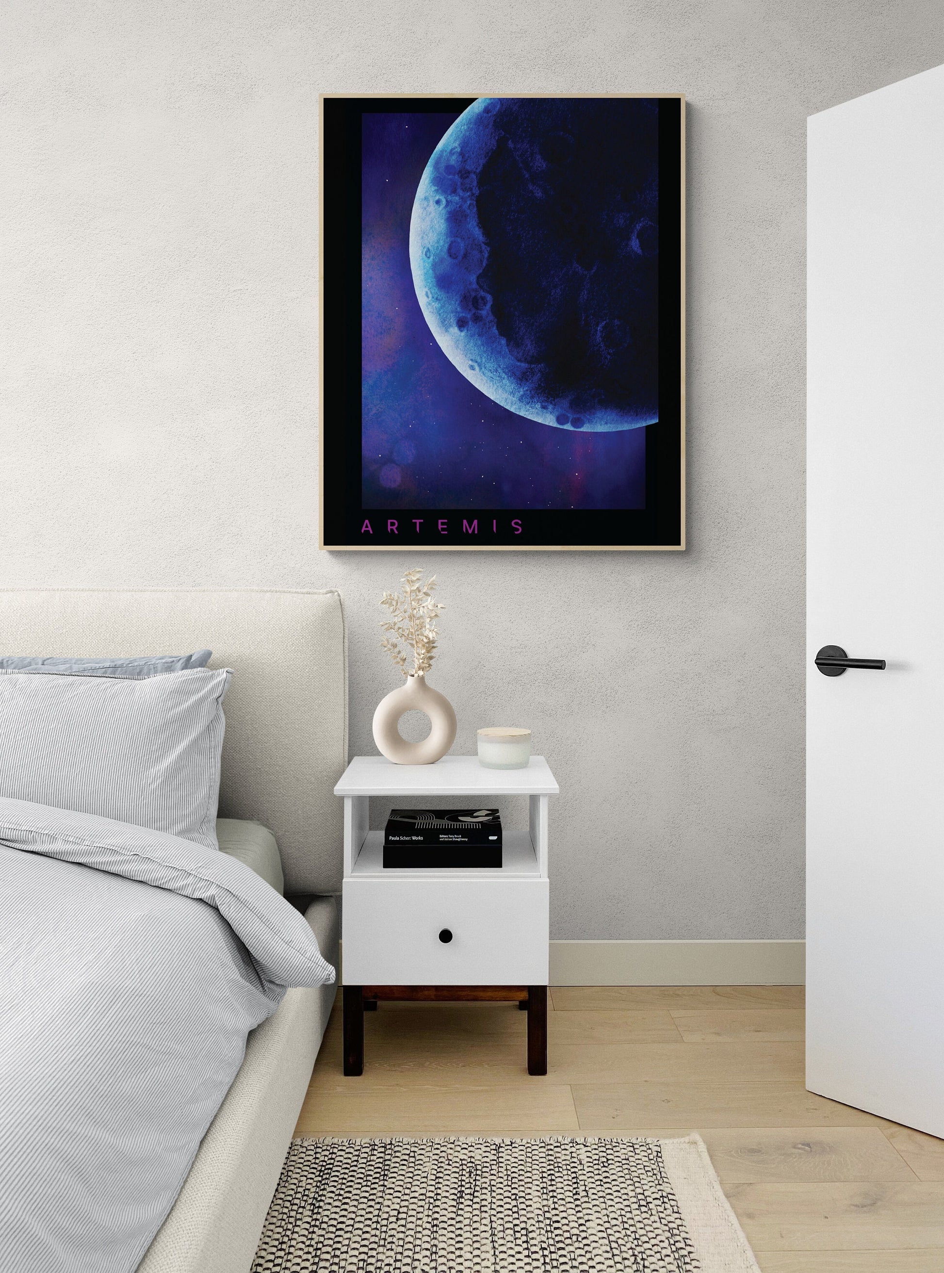 Artemis Mission Approaching Moon | Blue-Tinted Watercolor Art Print | NASA Art Print