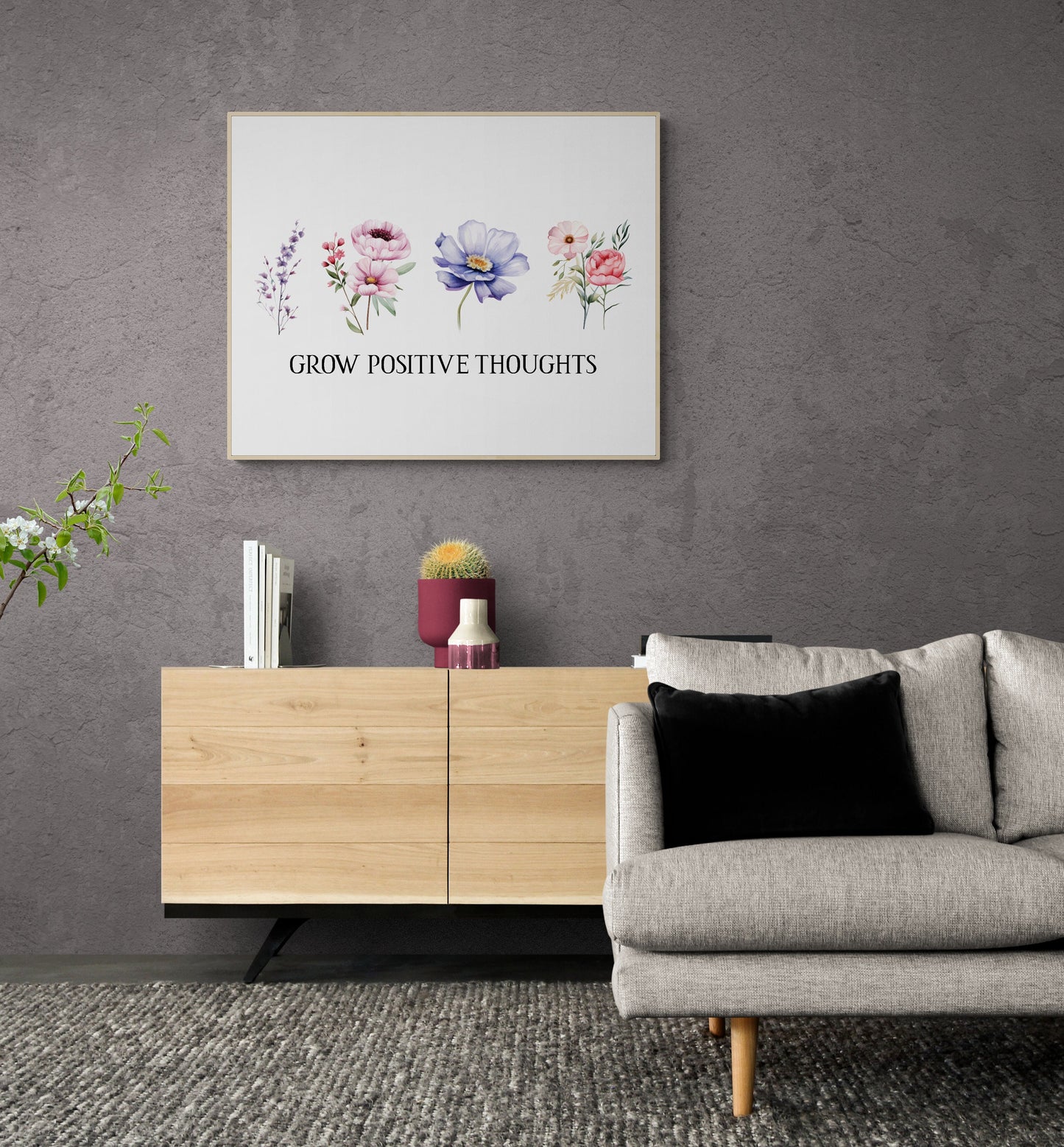 Grow Positive Thoughts | Inspirational Artwork Typography | Watercolor | Art Print
