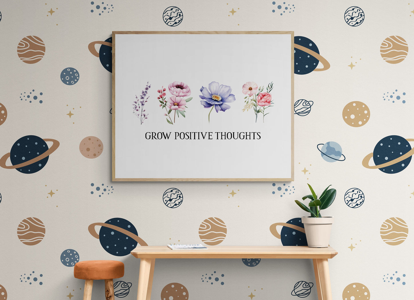 Grow Positive Thoughts | Inspirational Artwork Typography | Watercolor | Art Print