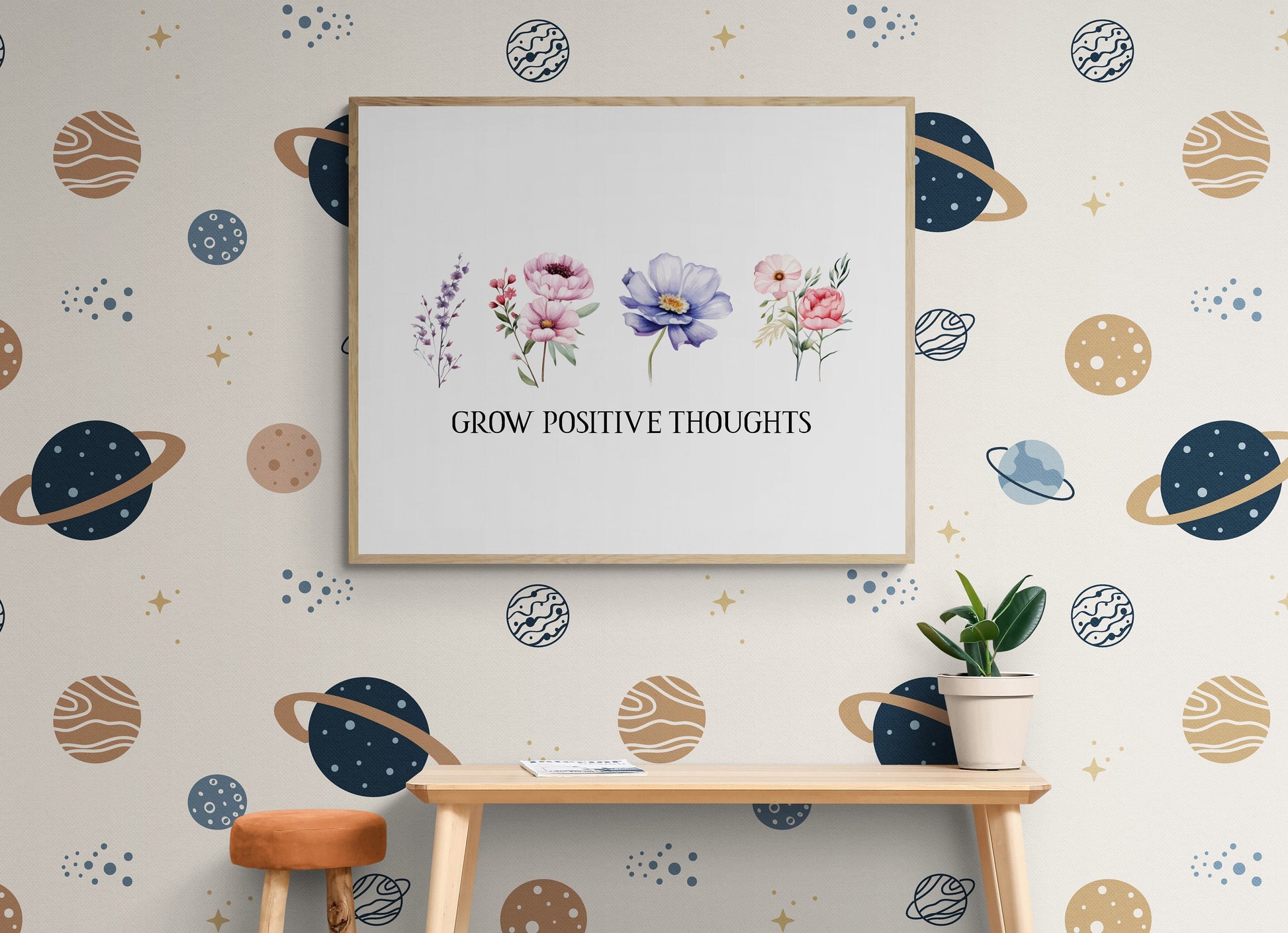 Grow Positive Thoughts | Inspirational Artwork Typography | Watercolor | Art Print