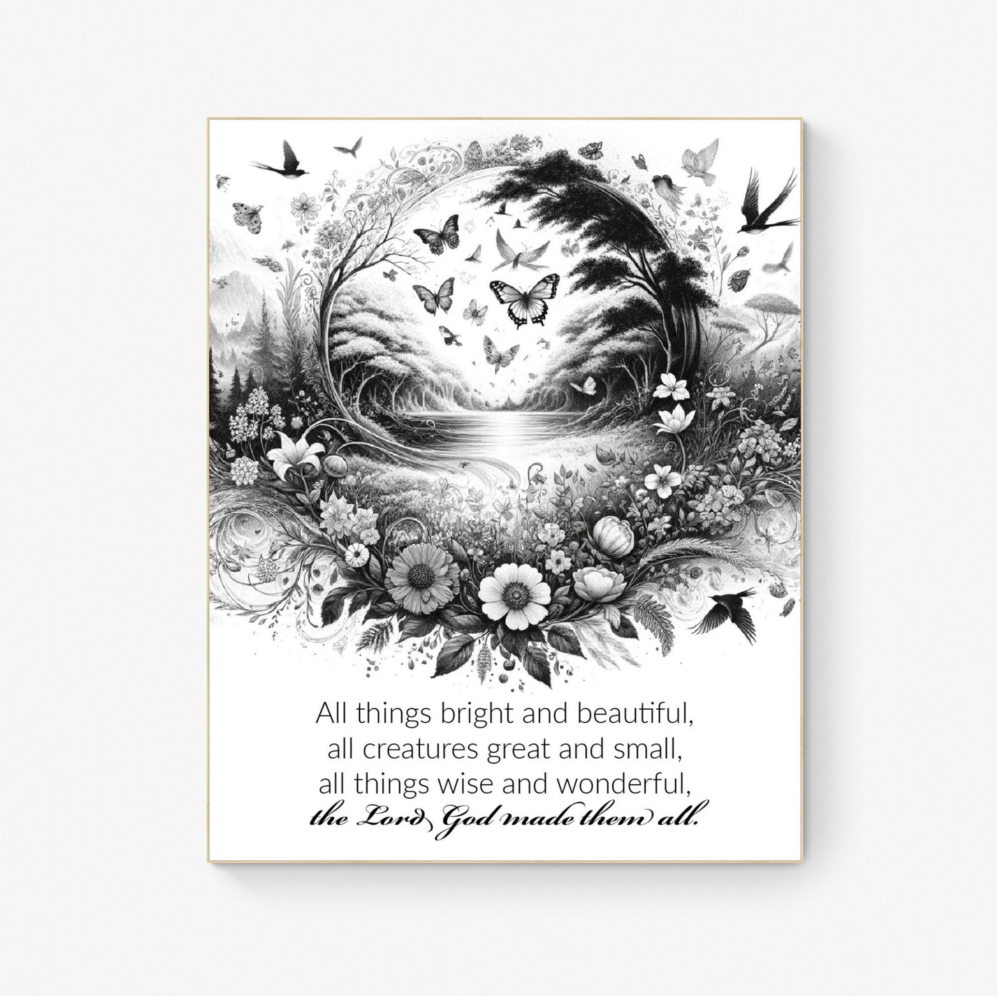 All Things Bright and Beautiful Lyrics Sketch Art Print