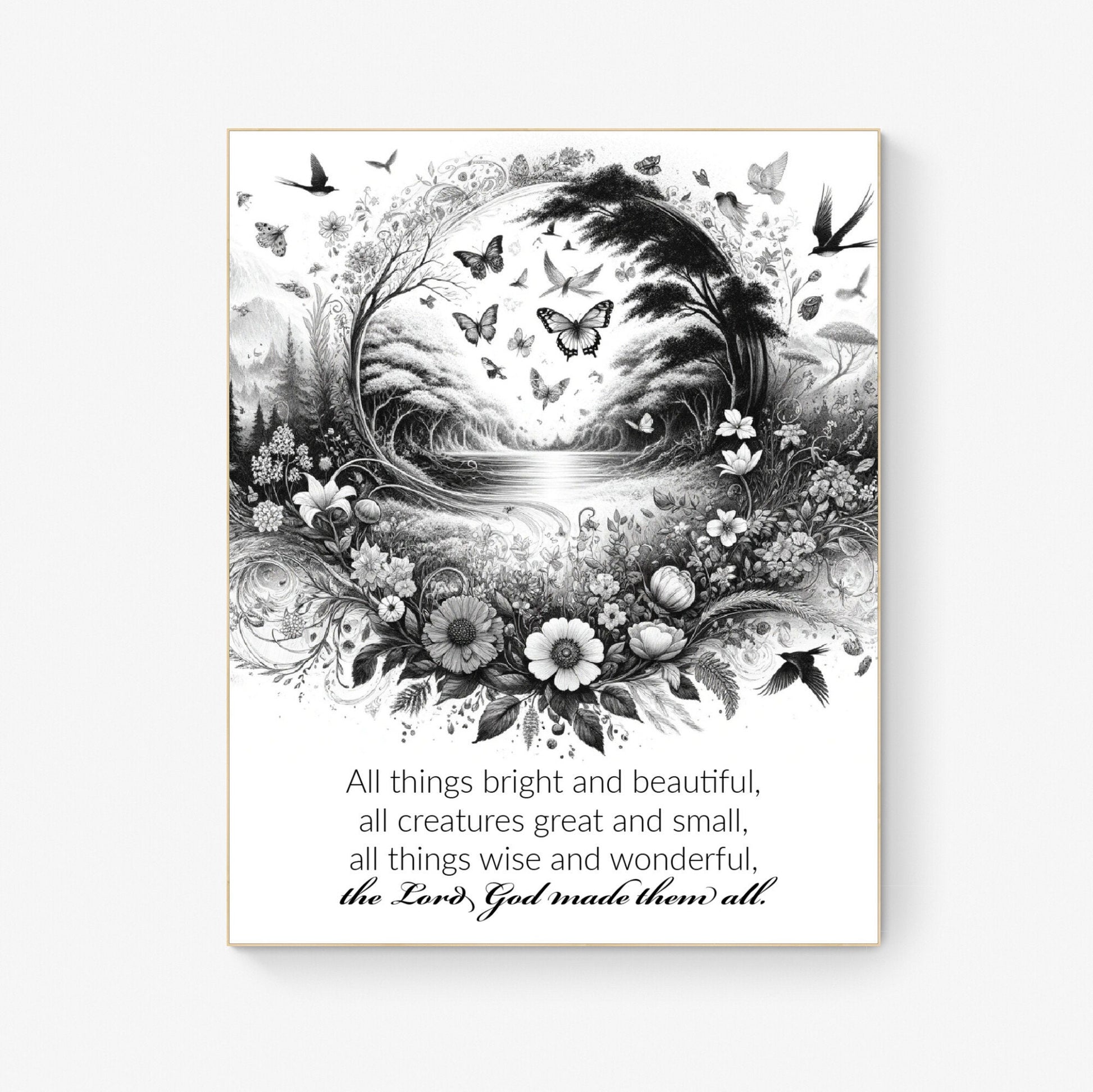 All Things Bright and Beautiful Lyrics Sketch Art Print