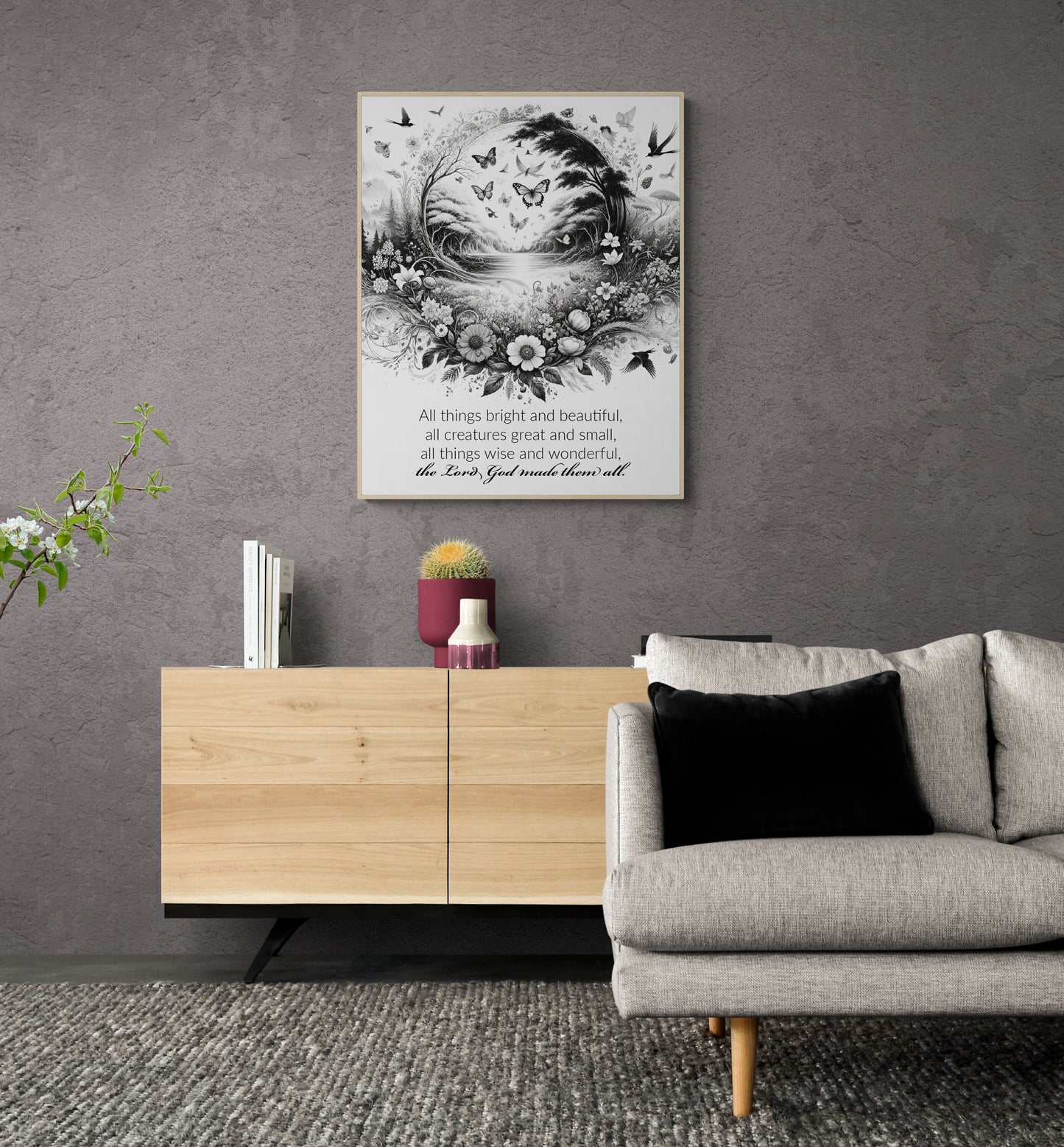 All Things Bright and Beautiful Lyrics Sketch Art Print