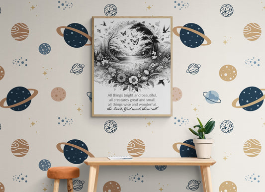 All Things Bright and Beautiful Lyrics Sketch Art Print