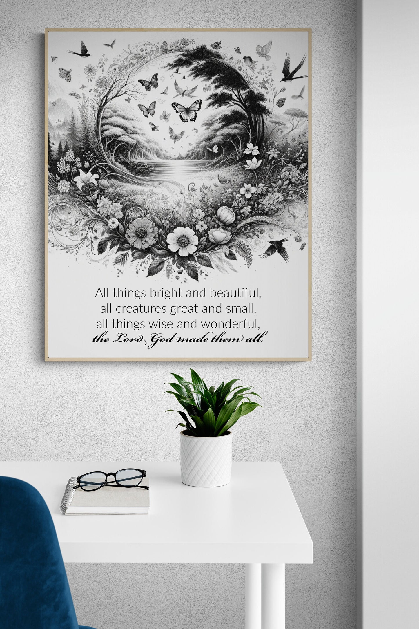 All Things Bright and Beautiful Lyrics Sketch Art Print