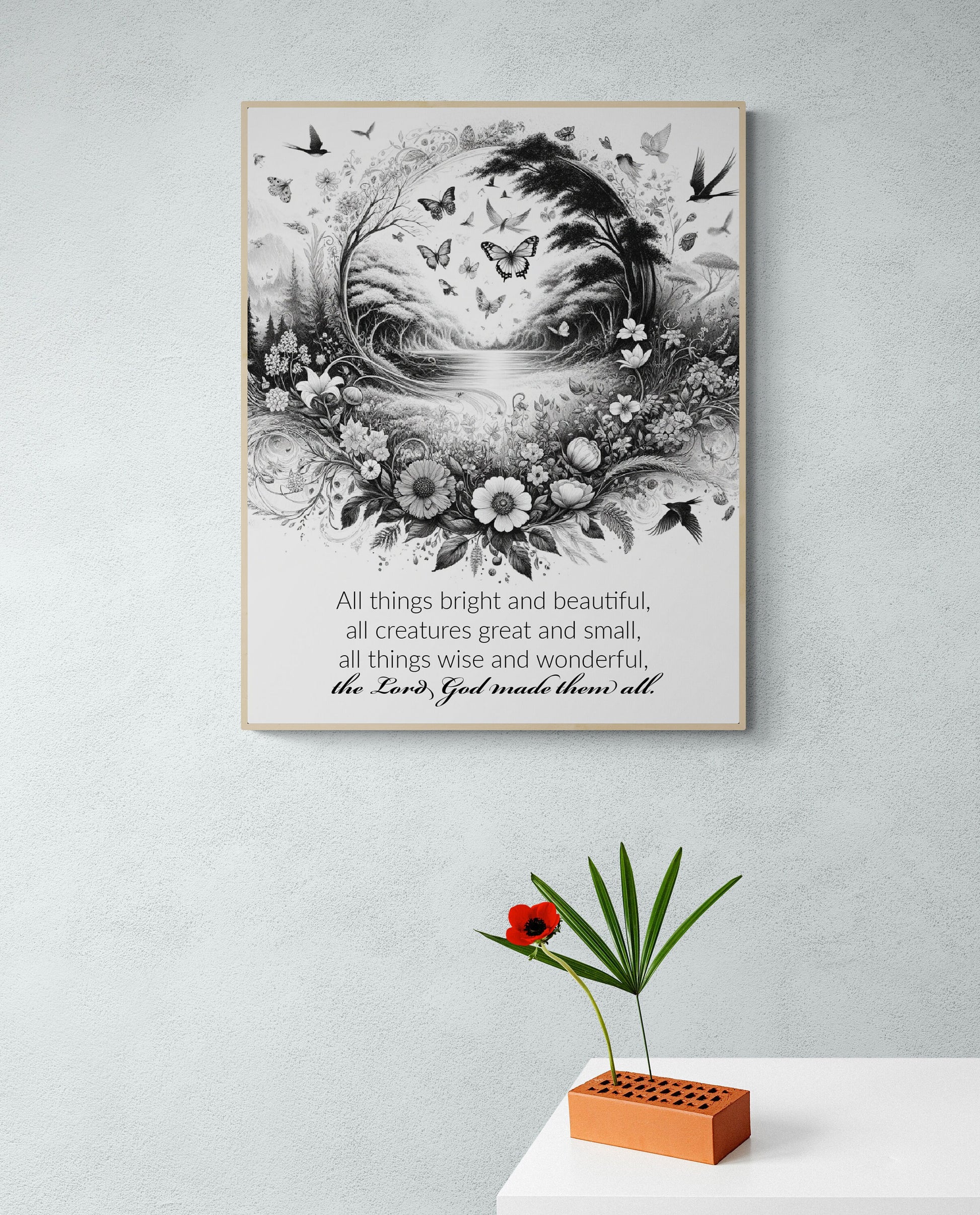 All Things Bright and Beautiful Lyrics Sketch Art Print