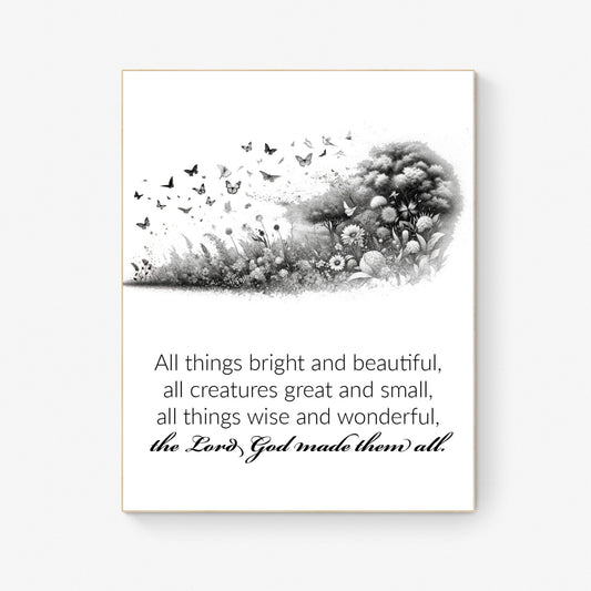 All Things Bright and Beautiful Lyrics Nature Art Print