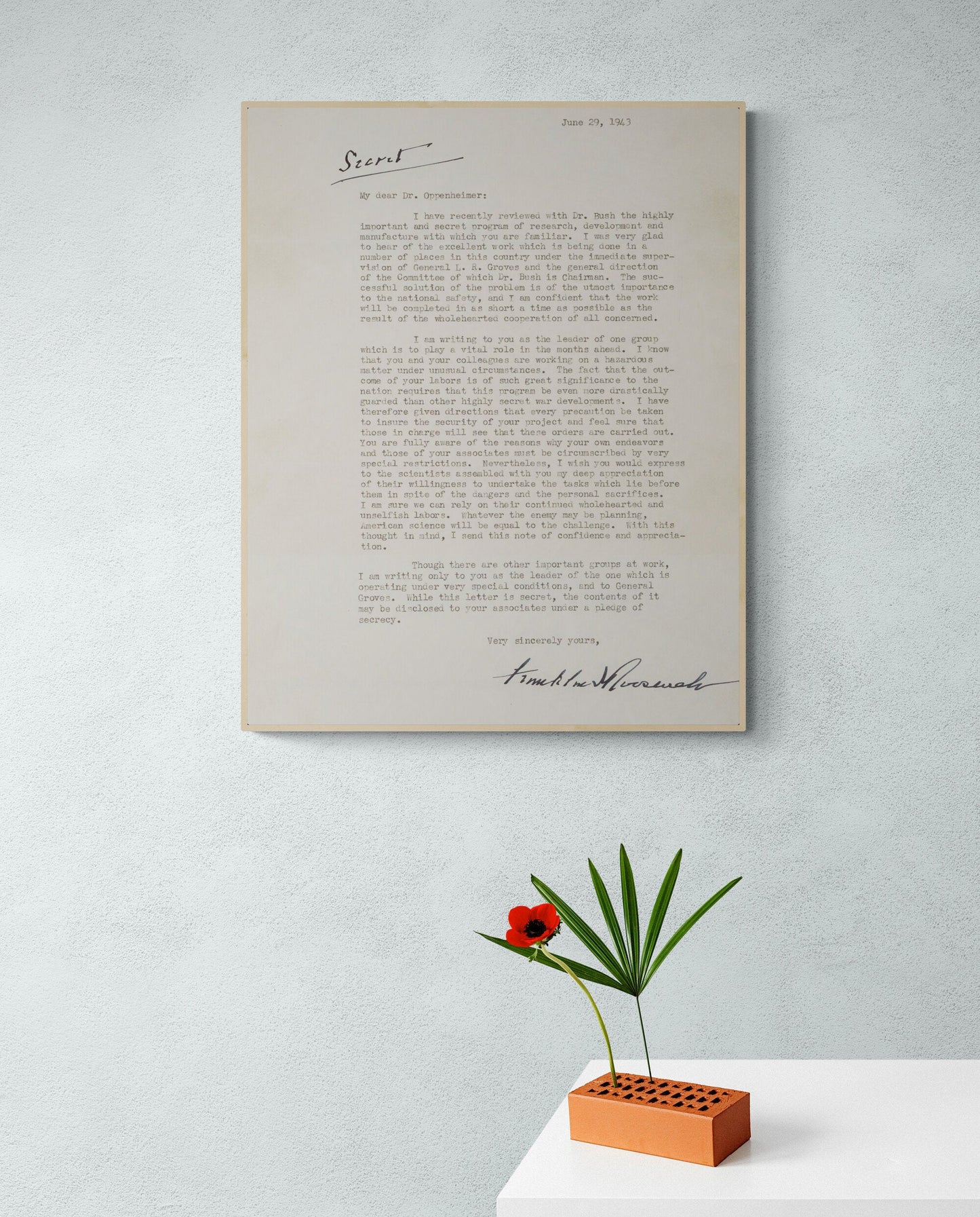 A Letter from FDR To Robert Oppenheimer from Franklin Delano Roosevelt Manhattan Project Original Draft World War 2 Art Print