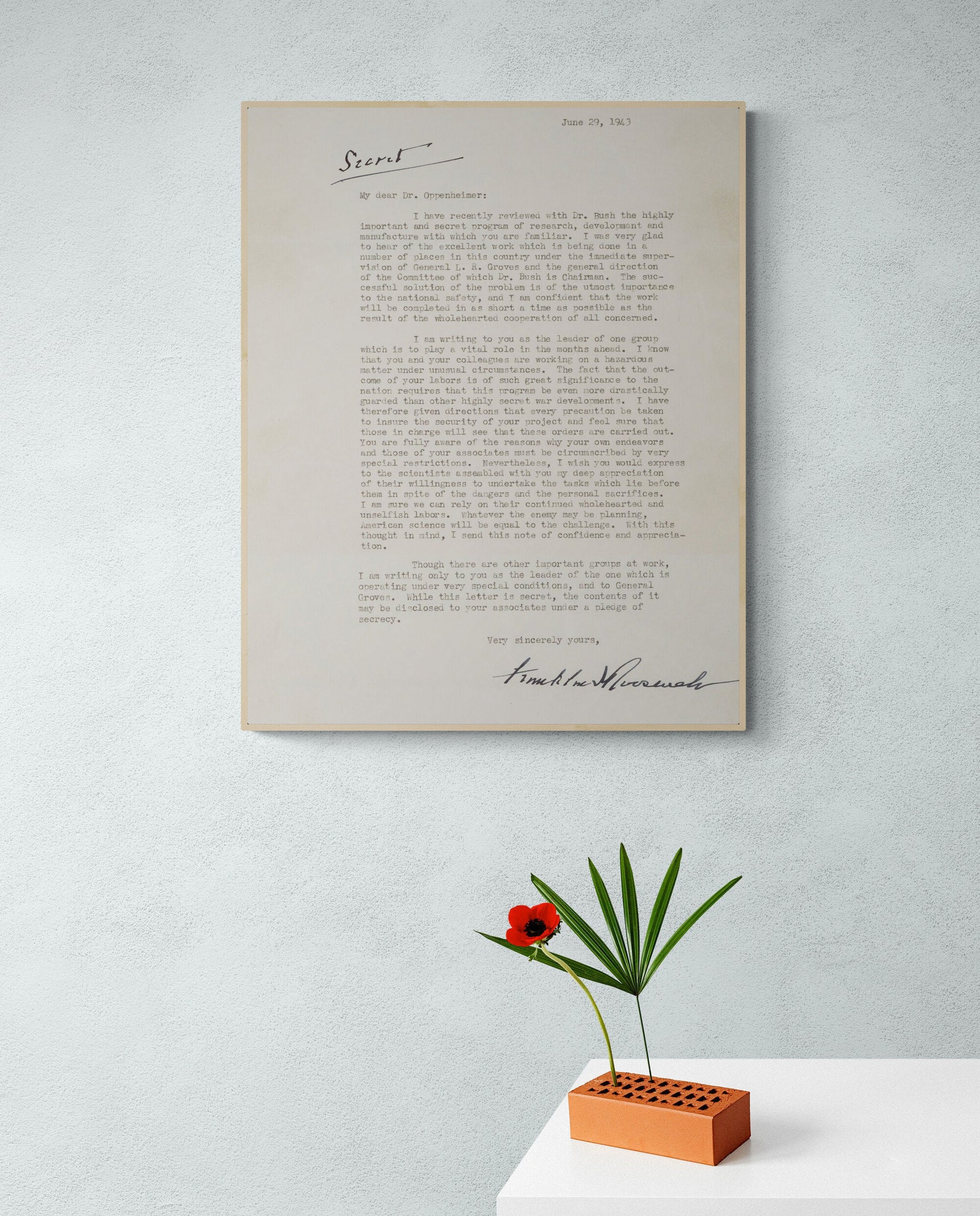 A Letter from FDR To Robert Oppenheimer from Franklin Delano Roosevelt Manhattan Project Original Draft World War 2 Art Print