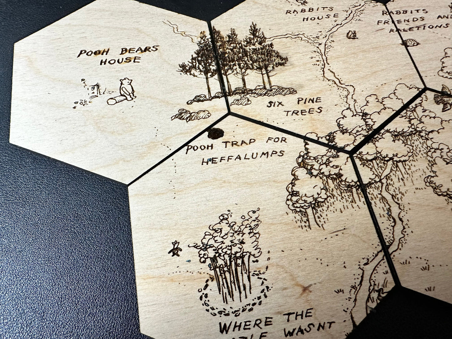 100 Anker Woods Map Original Winnie The Pooh Illustrations Hexagonal Wooden Coaster Set - 6-Piece