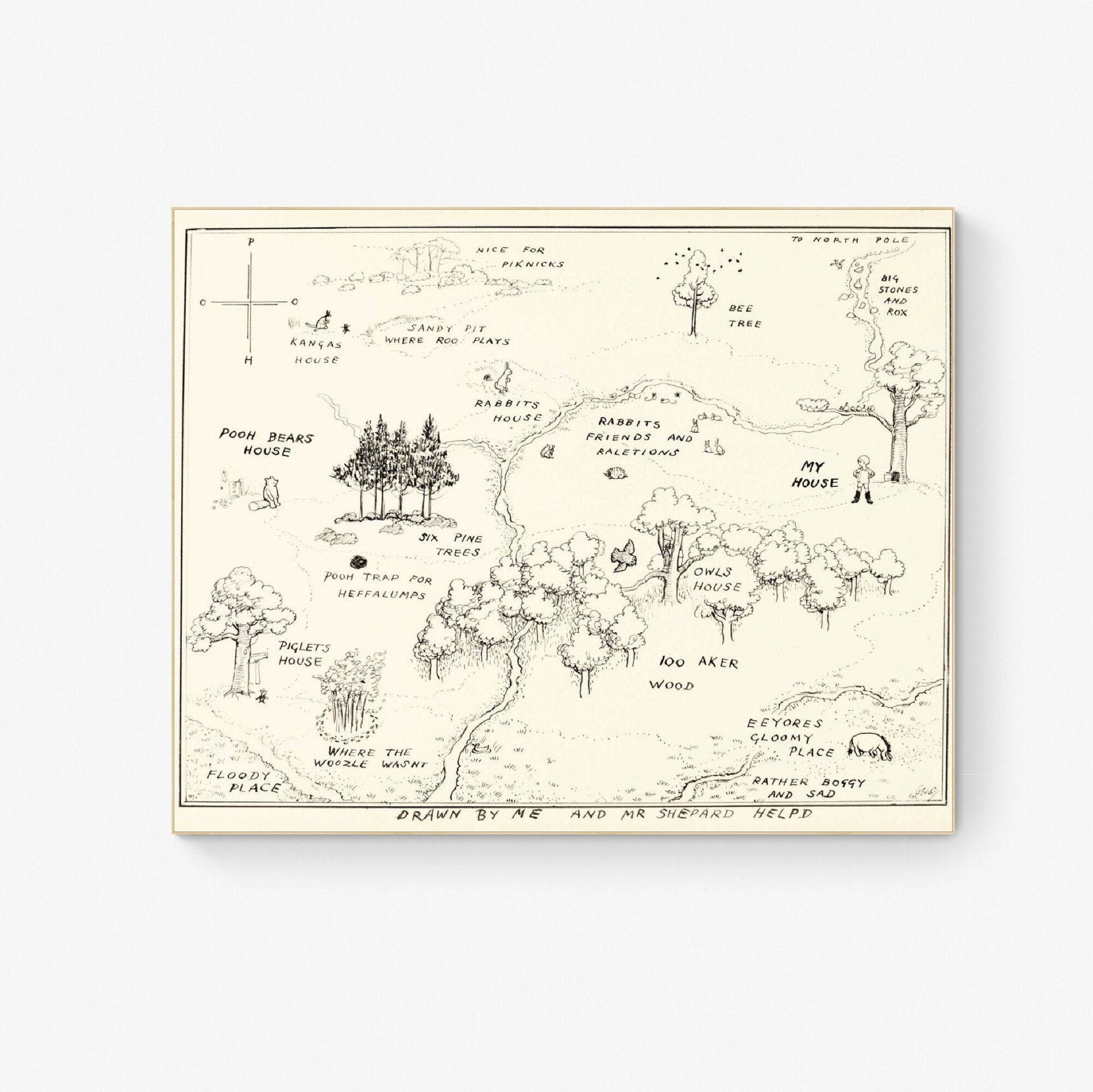 Map of the Hundred Aker Woods from Winnie the Pooh AA Milne Art Print