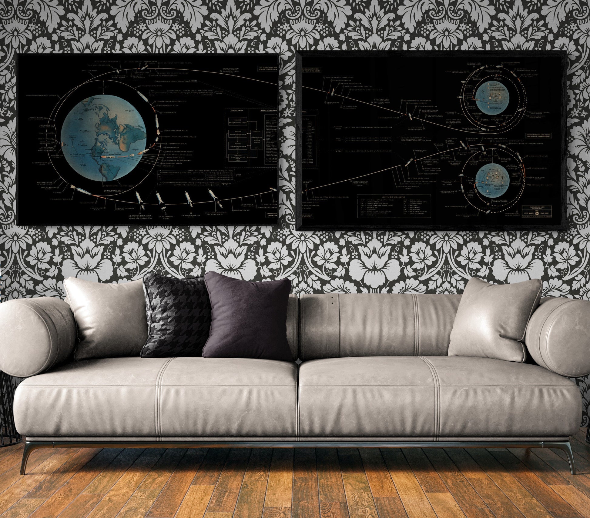 Apollo 11 Lunar Flight Plan | NASA Artwork | Bundle of 2 | 1969 Moon Landing Poster | Vintage Art Print | Earth | Tranquility Base