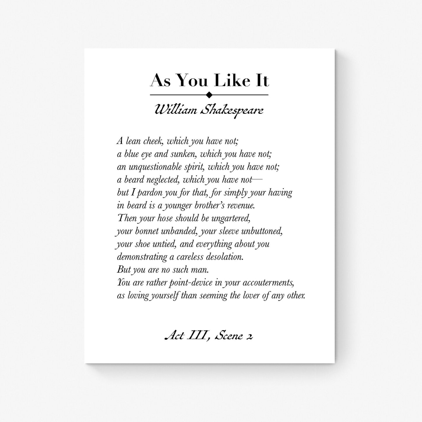The Marks Of A Man In Love from As You Like It by William Shakespeare | Book Page | Home Decor | Art Print