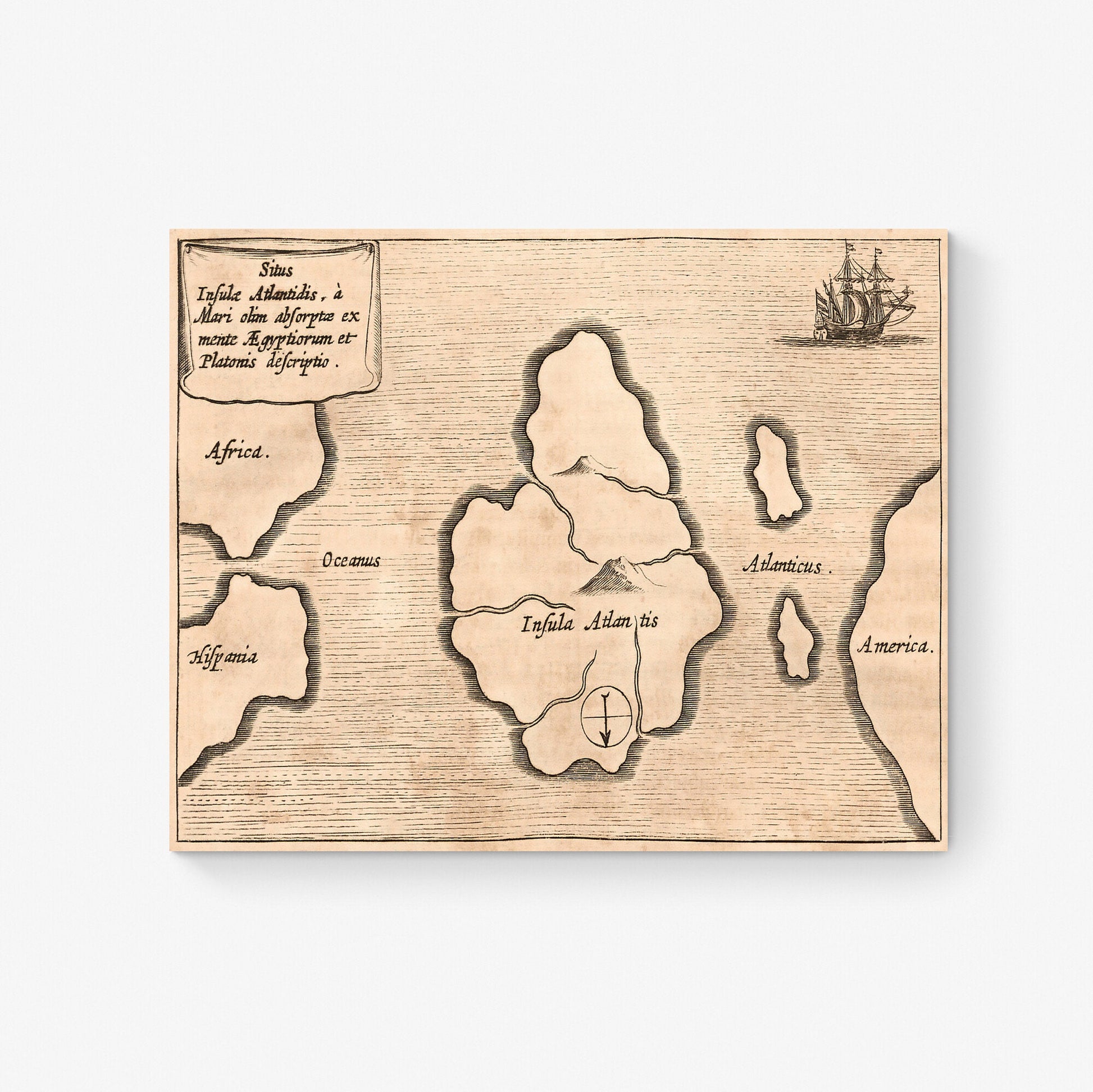 Map of Atlantis Art Print | 17th Century Reproduction | Vintage Home Decor | Plato Myth | Cartography | Living Room | Mythical Island Poster