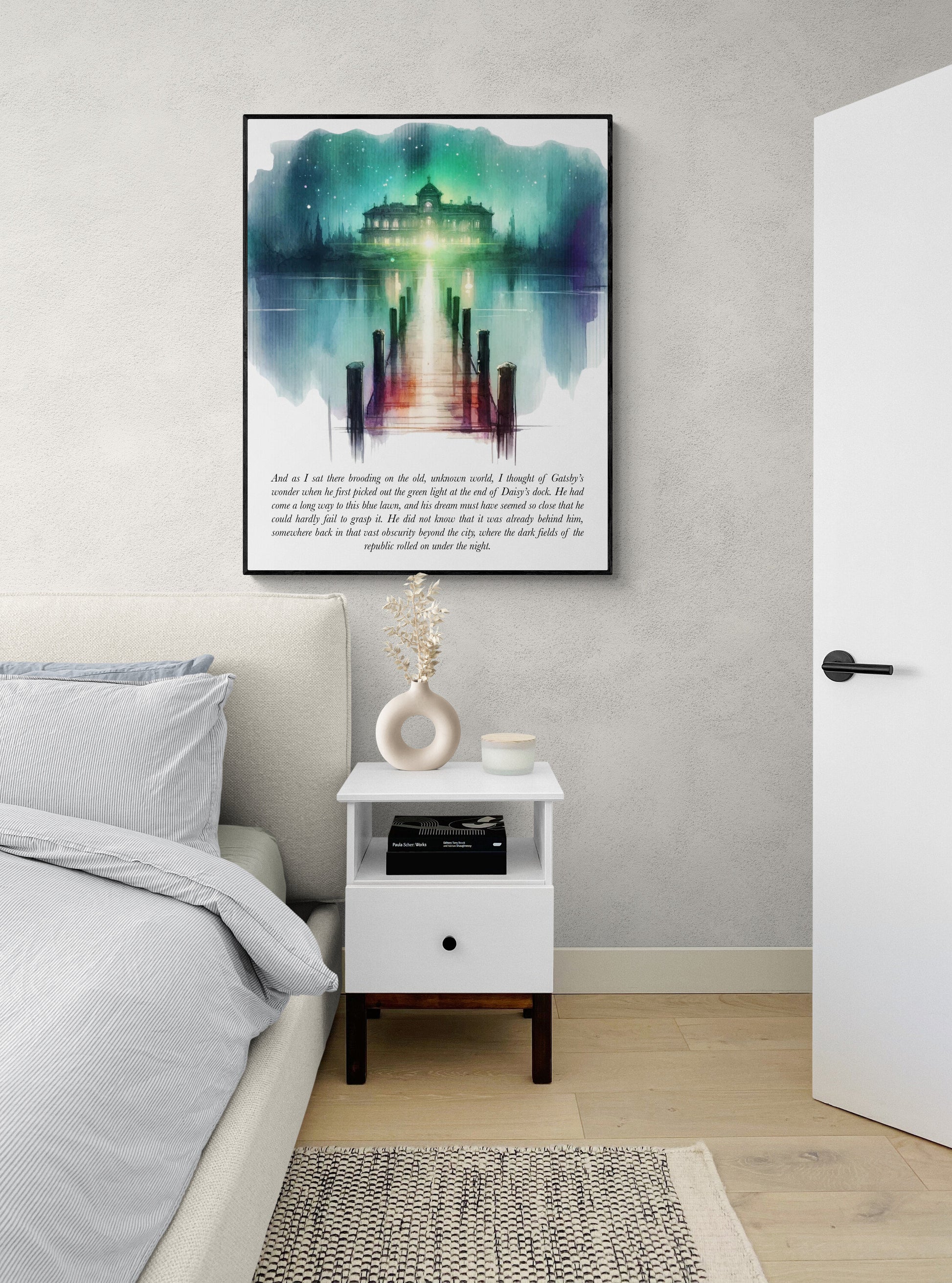 Green Light At The End Of Daisy's Dock | The Great Gatsby | F. Scott Fitzgerald | Home Decor | Watercolor | Art Print