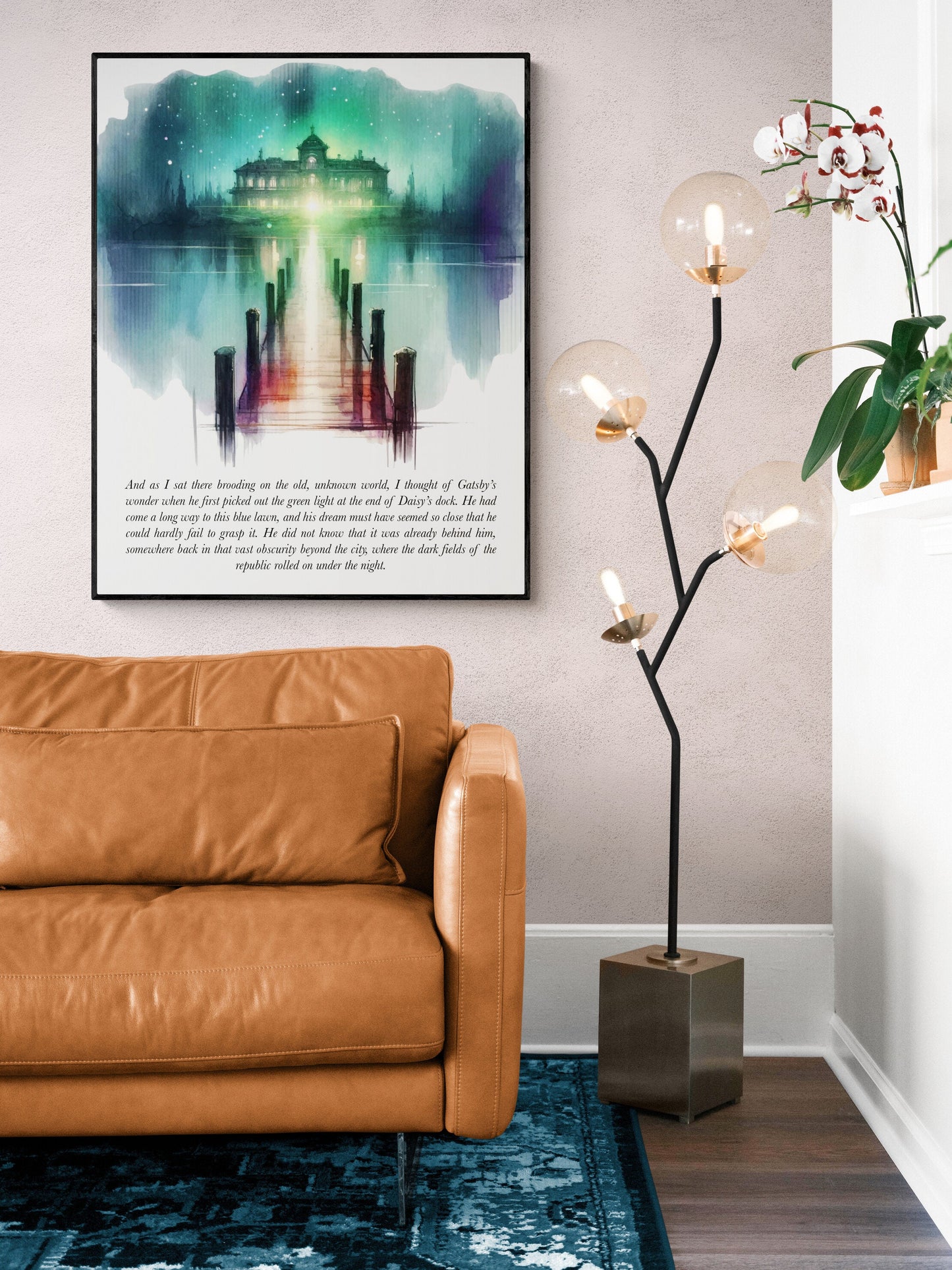 The Great Gatsby Quote Art Print | Green Light At The End Of Daisy's Dock | F. Scott Fitzgerald | Literary Home Decor | Watercolor Poster