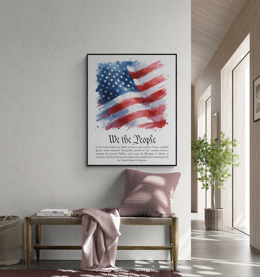 We The People | Preamble To The Constitution | United States Flag | Memorial | Art Print