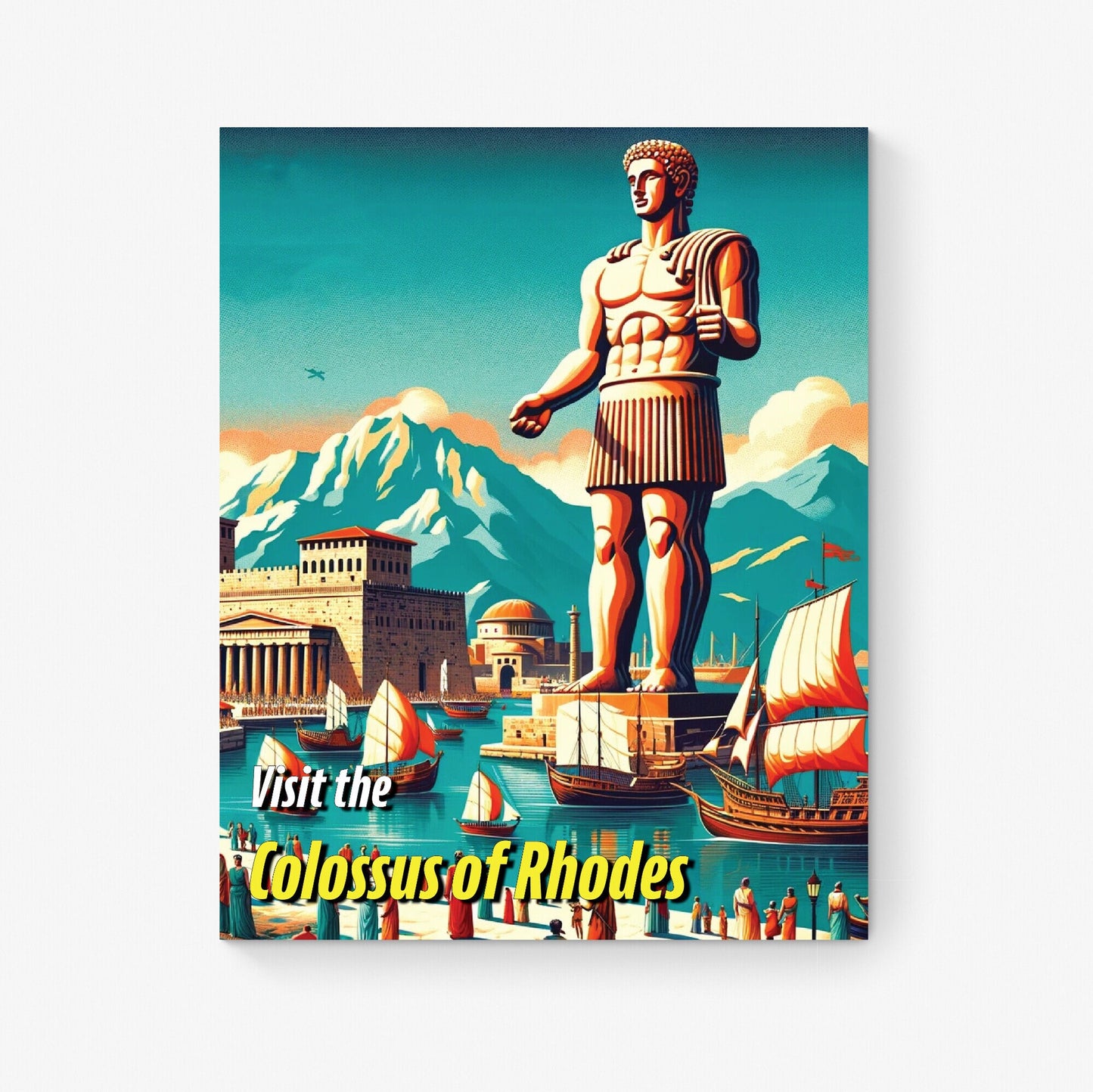 The Colossus of Rhodes | Seven Wonders of the Ancient World Tourist Poster | Travel | Cultural Home Decor | History | Wall Art Print