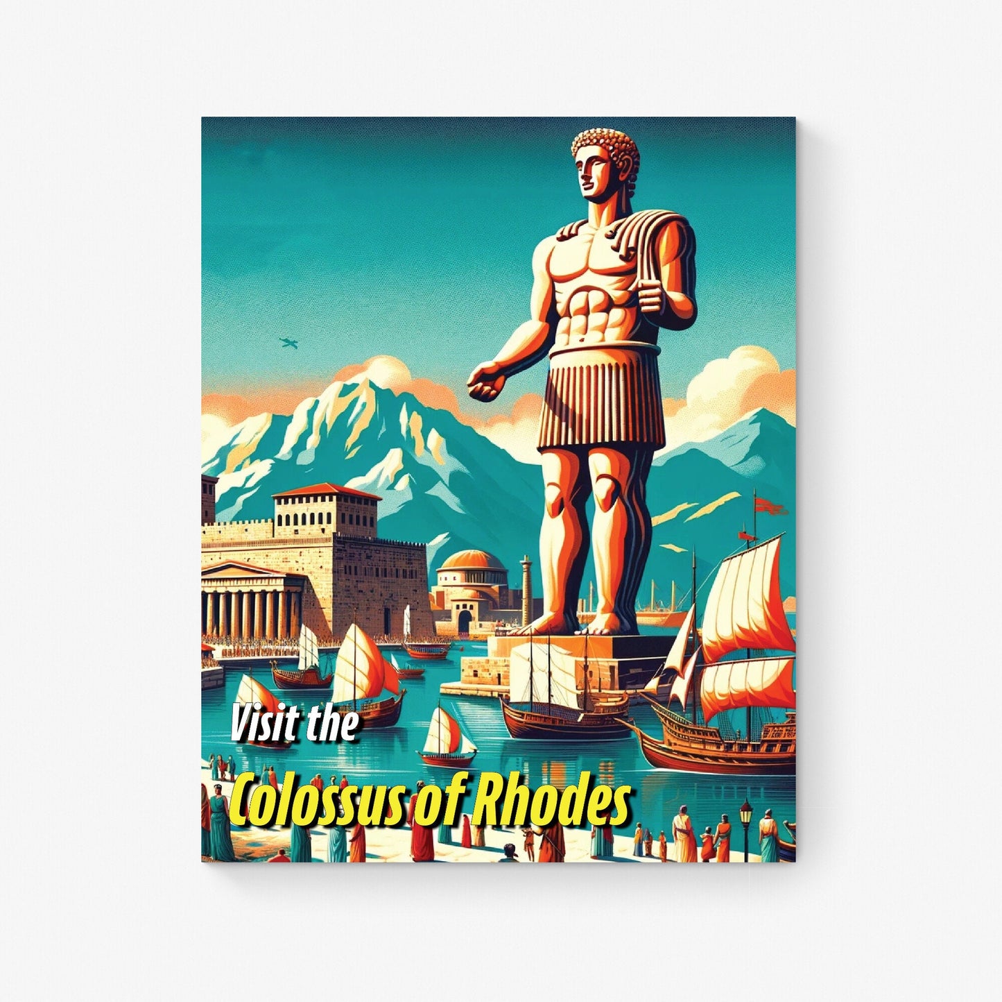 The Colossus of Rhodes | Seven Wonders of the Ancient World Tourist Poster | Travel | Cultural Home Decor | History | Wall Art Print