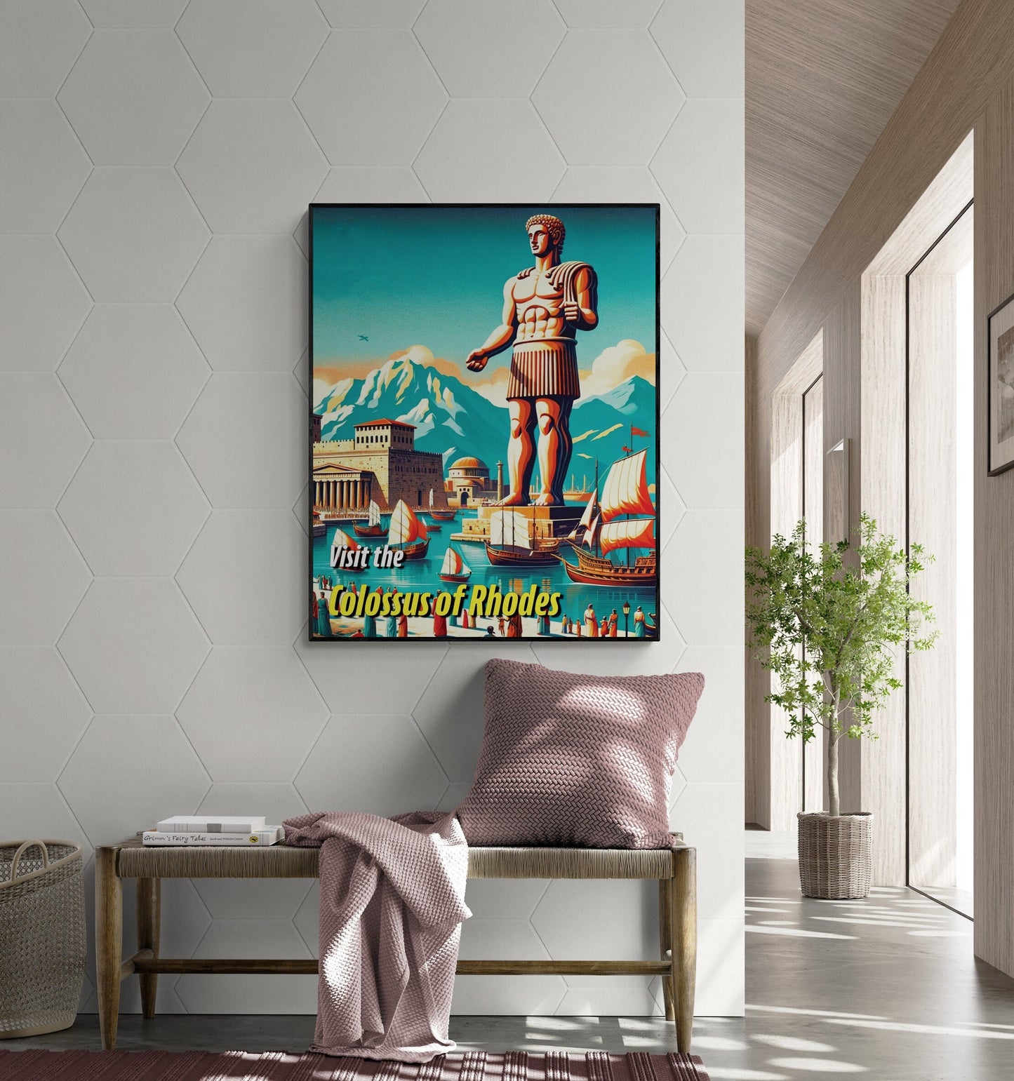 The Colossus of Rhodes | Seven Wonders of the Ancient World Tourist Poster | Travel | Cultural Home Decor | History | Wall Art Print