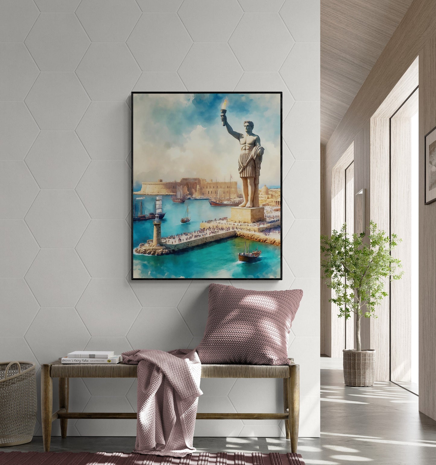 The Colossus of Rhodes | Seven Wonders of the Ancient World Tourist Poster | Travel | Home Decor | History | Watercolor Wall Art Print