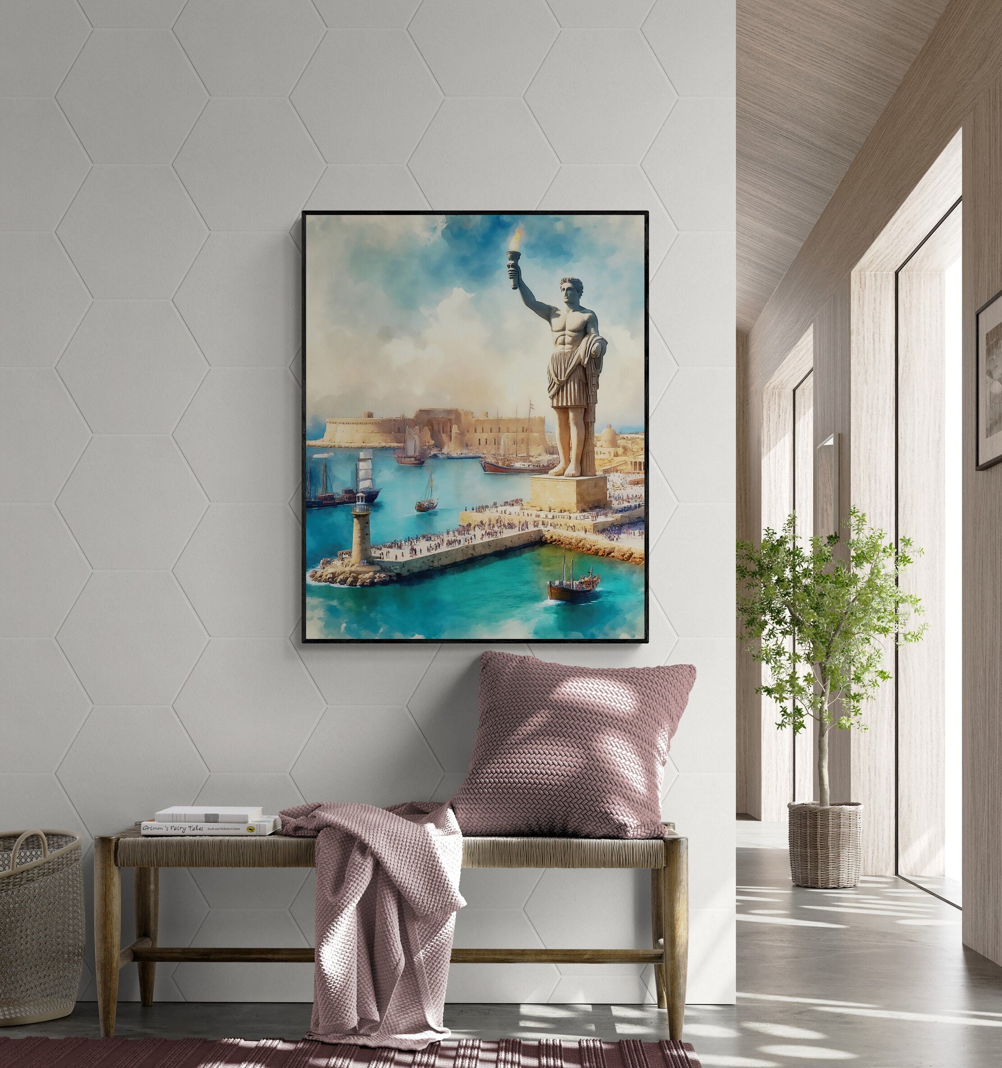 The Colossus of Rhodes | Seven Wonders of the Ancient World Tourist Poster | Travel | Home Decor | History | Watercolor Wall Art Print