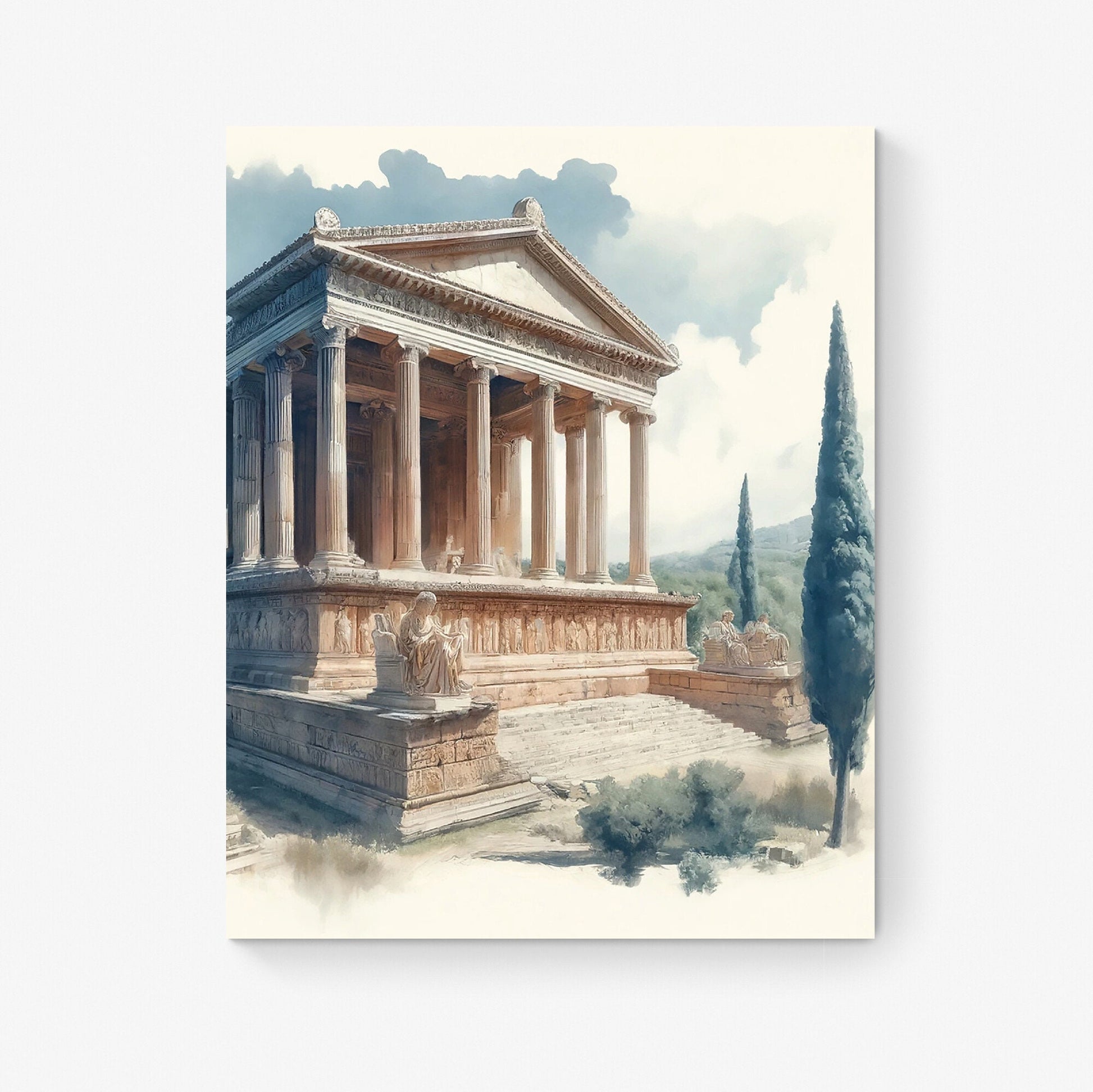 The Mausoleum at Halicarnassus | Seven Wonders of the Ancient World Tourist Poster | Travel | Home Decor | History Watercolor Wall Art Print
