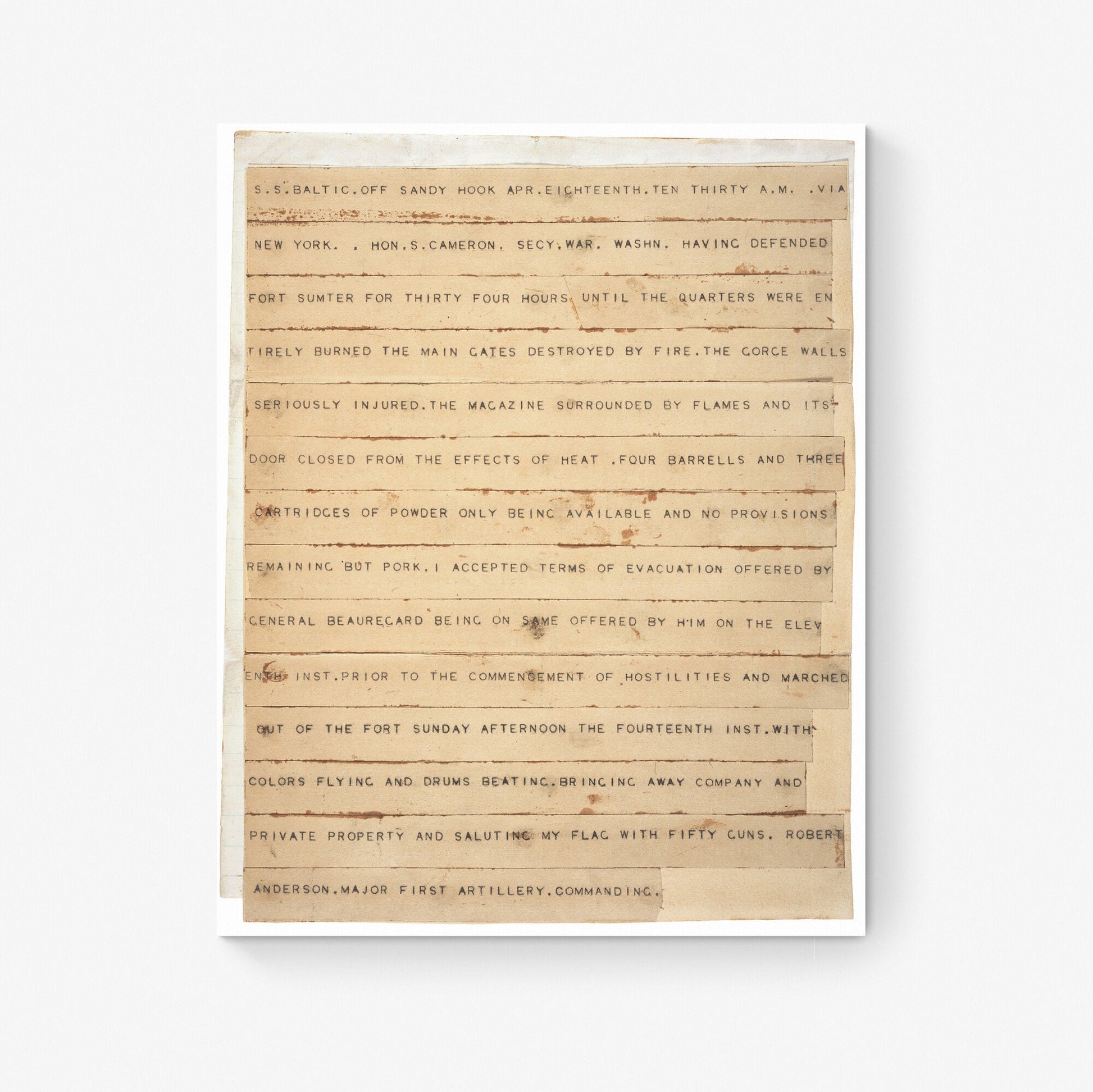 Major Anderson Surrender Telegraph | Fort Sumter | Charleston South Carolina | Civil War | USA | President Abraham Lincoln | Art Print