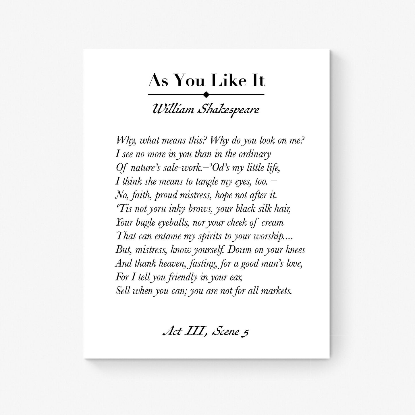 Sell When You Can You Are Not For All Markets from As You Like It by William Shakespeare Book Page Art Print