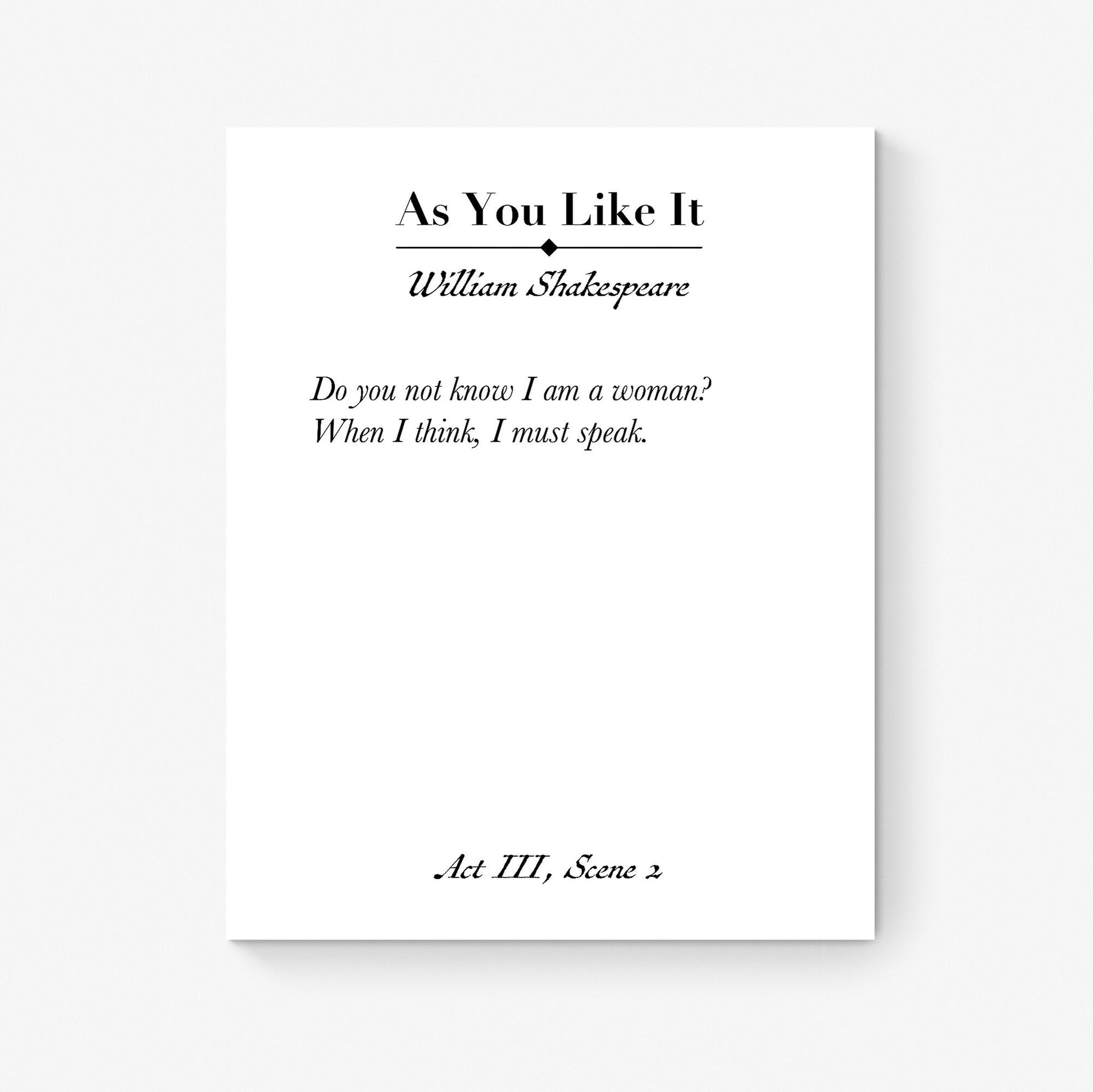 William Shakespeare Quote Art Print | Do You Not Know I Am A Woman | As You Like It | Book Page | Literary Poster