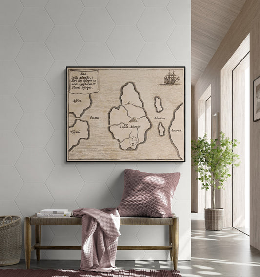 Map of Atlantis Art Print | 17th Century Reproduction | Vintage Home Decor | Plato Myth | Cartography | Living Room | Mythical Island Poster
