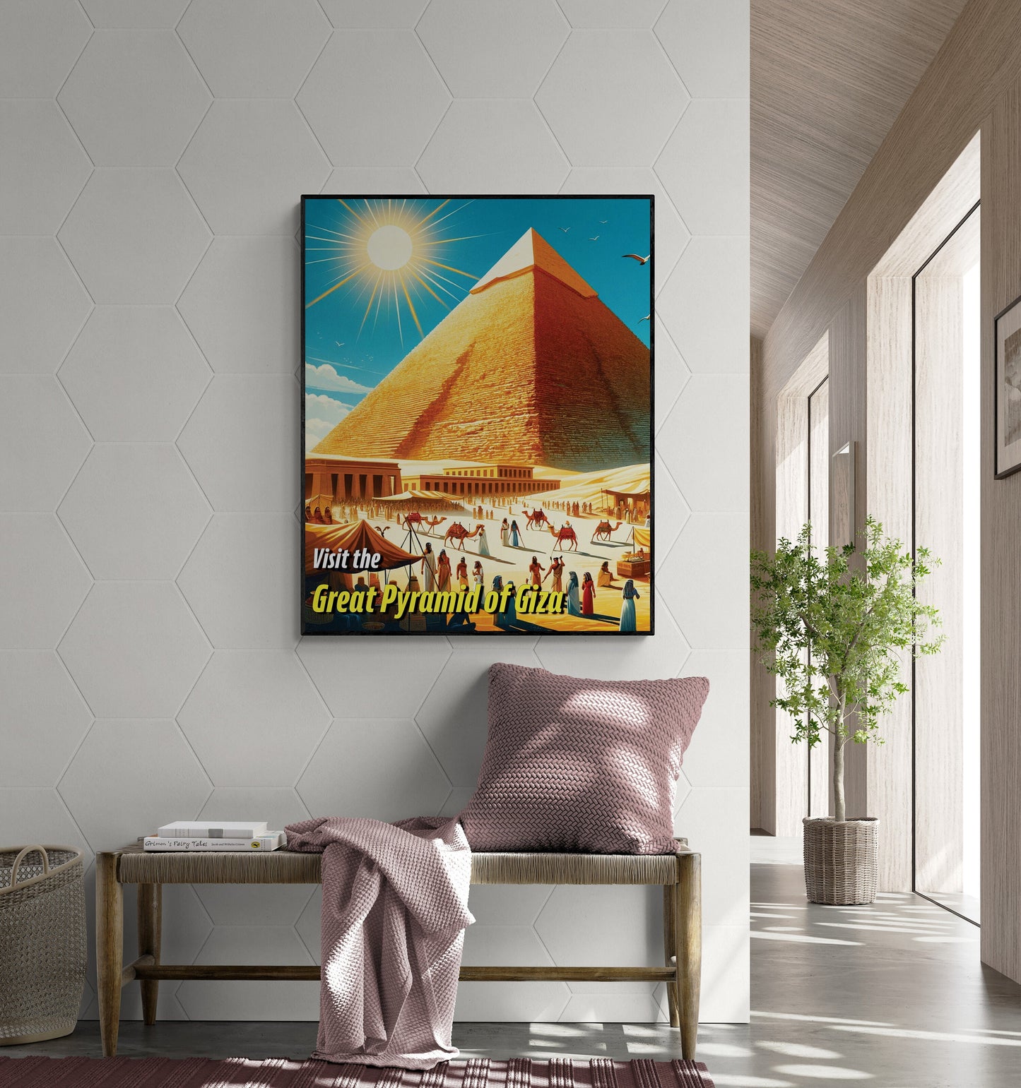 The Pyramid of Giza | Seven Wonders of the Ancient World Tourist Poster | Travel | Cultural Home Decor | History | Wall Art Print