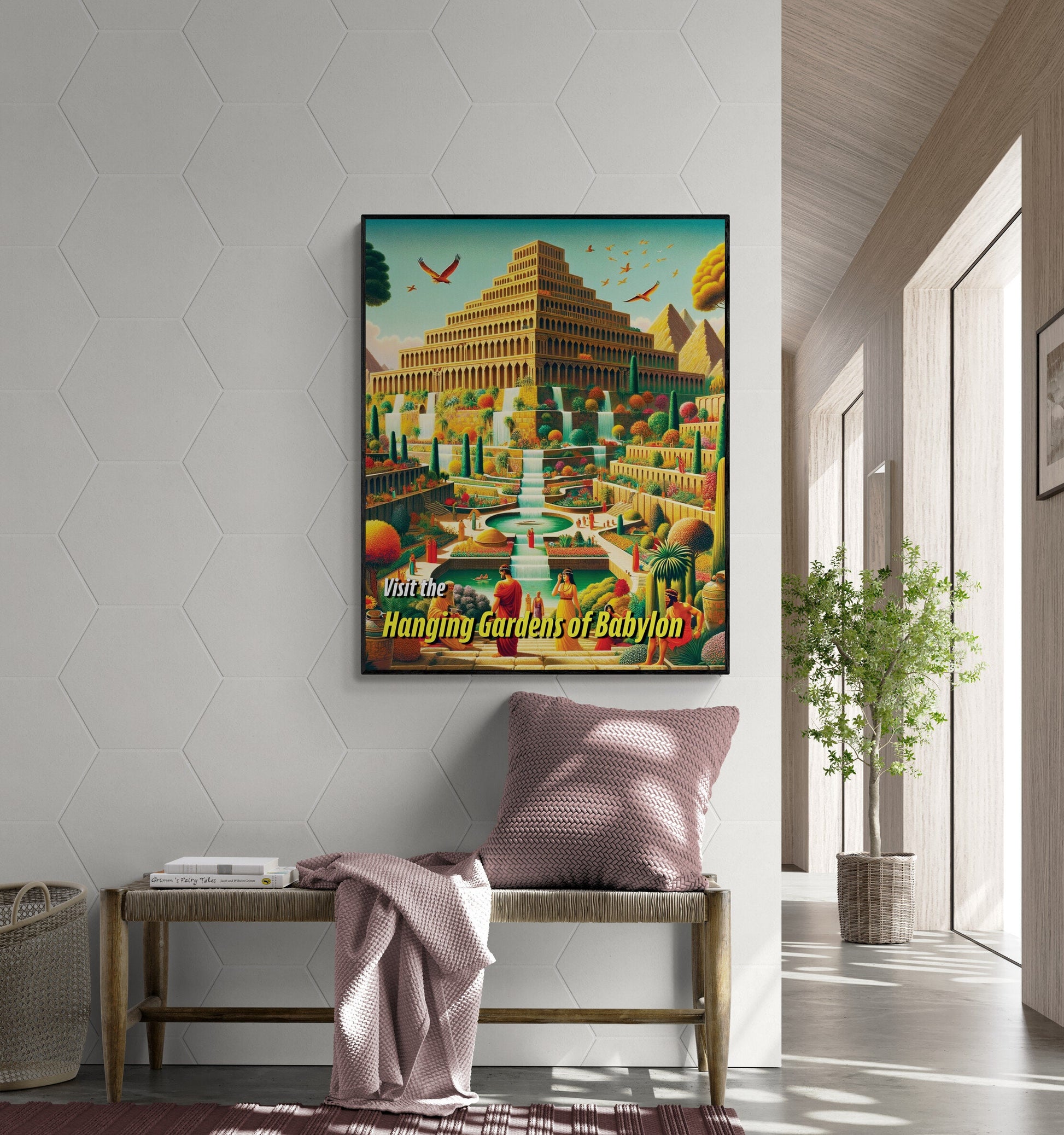 Hanging Gardens of Babylon | Seven Wonders of the Ancient World Tourist Poster | Travel | Cultural Home Decor | History | Wall Art Print