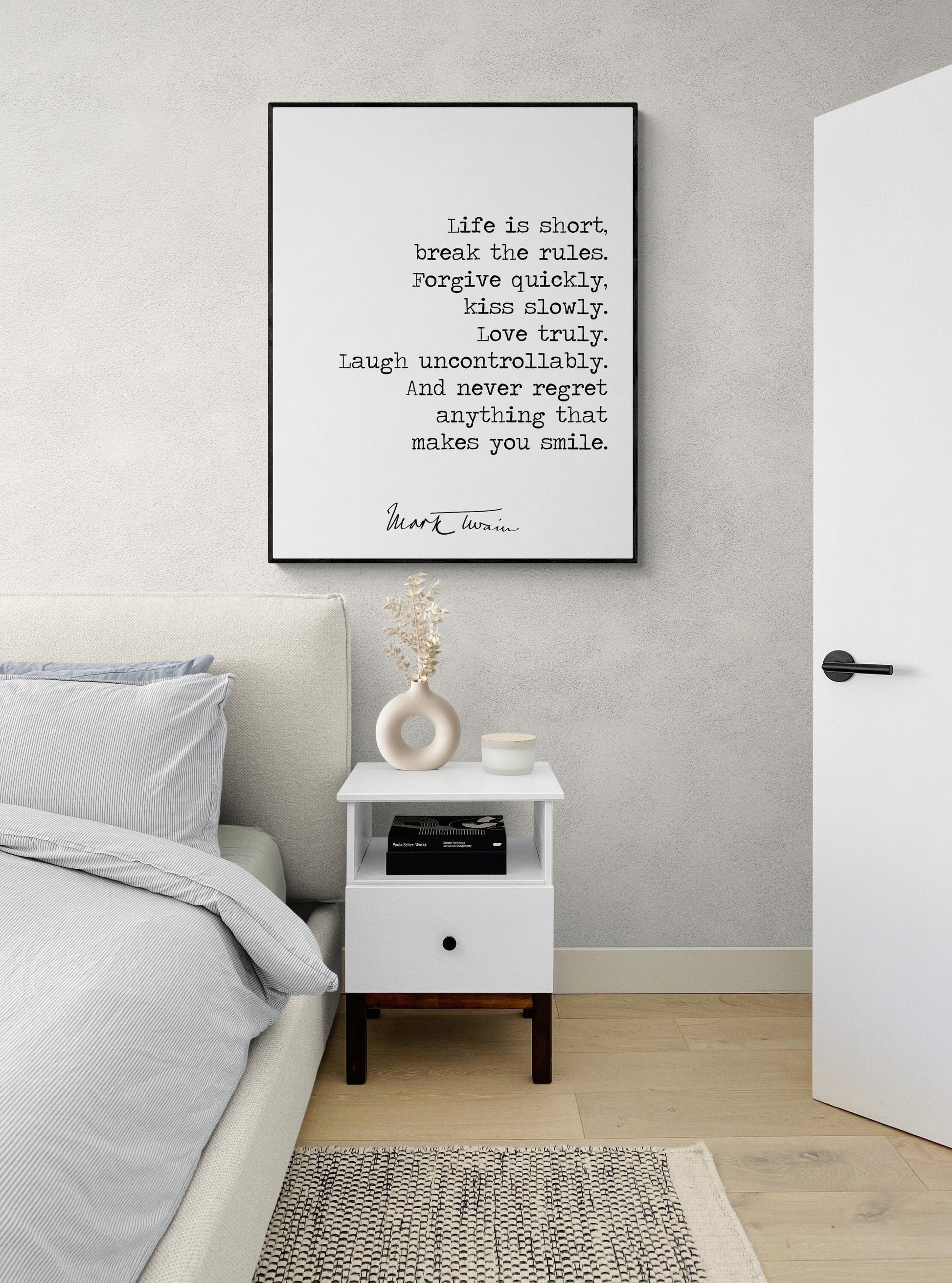 Life Is Short Break The Rules | Mark Twain Quote | Motivational | Literary Home Decor | Living Room | Typography Art Print