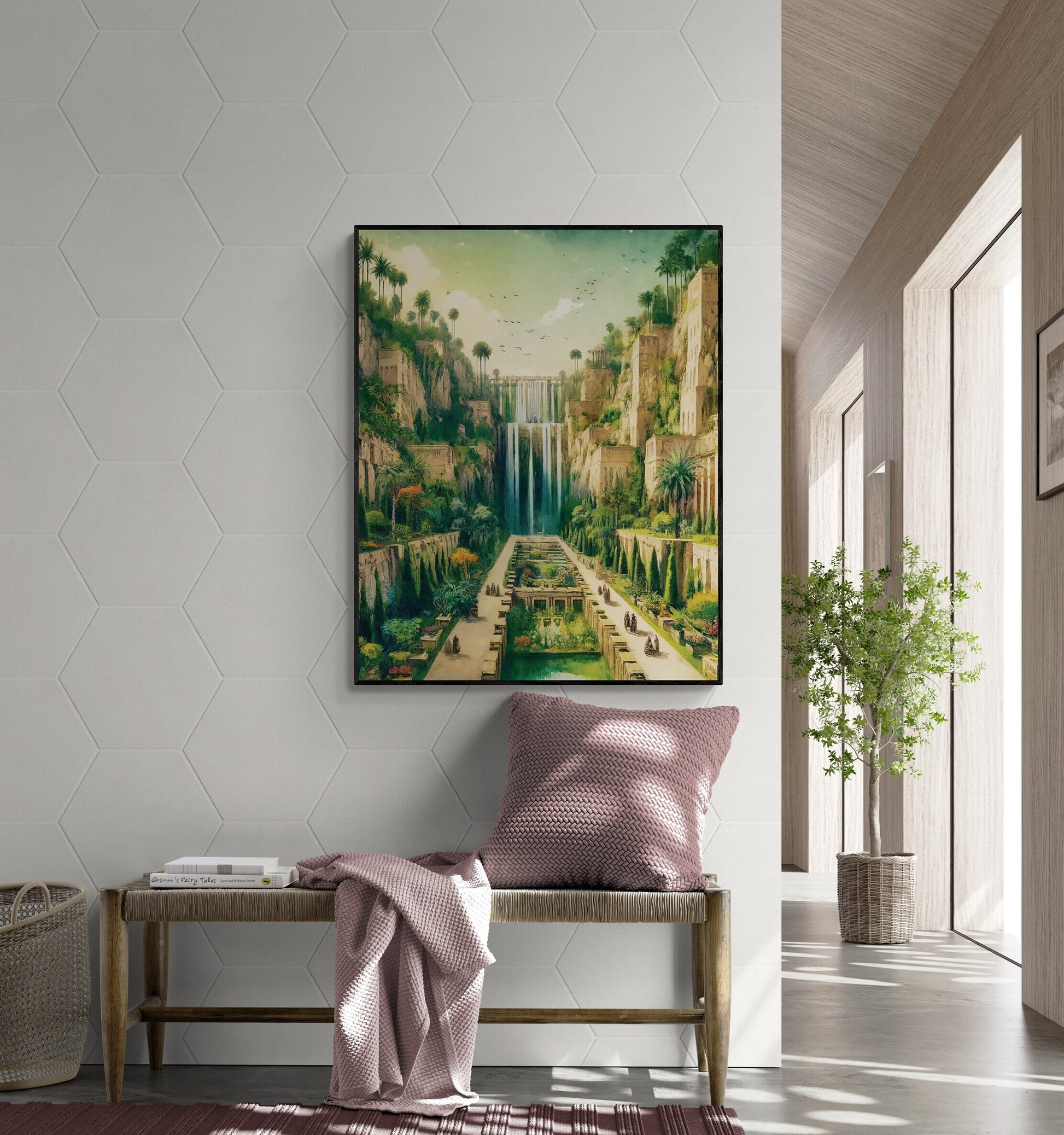 Hanging Gardens of Babylon | Seven Wonders of the Ancient World Tourist Poster | Travel | Home Decor | History | Watercolor Wall Art Print