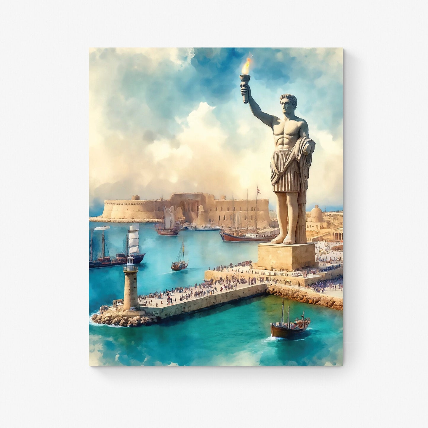 The Colossus of Rhodes | Seven Wonders of the Ancient World Tourist Poster | Travel | Home Decor | History | Watercolor Wall Art Print